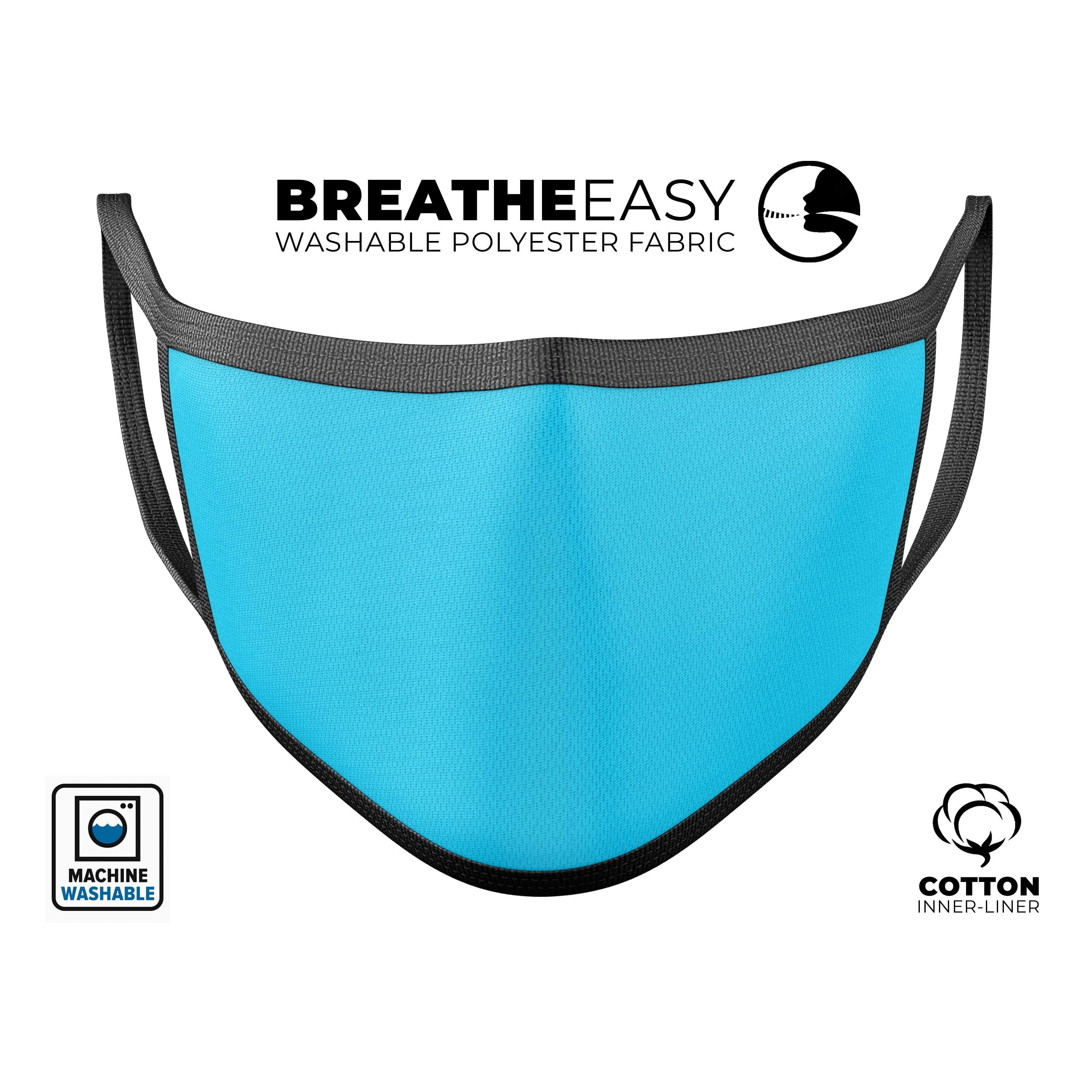 Solid Turquoise Blue mouth cover made of cotton, featuring adjustable ear loops for a comfortable fit, suitable for everyday use.