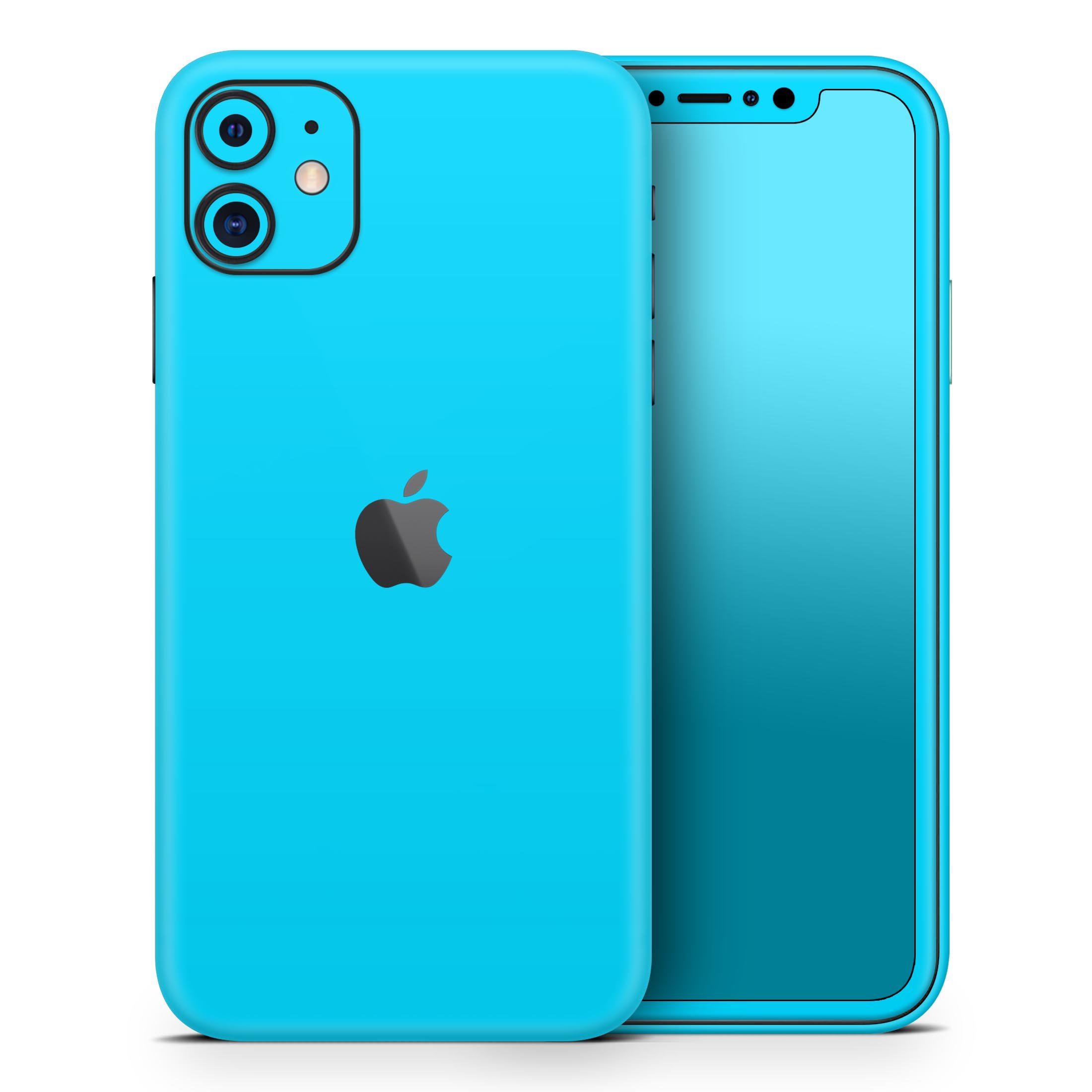 Solid Turquoise Blue Skin-Kit for Apple iPhone 14, showcasing a sleek design and vibrant color.