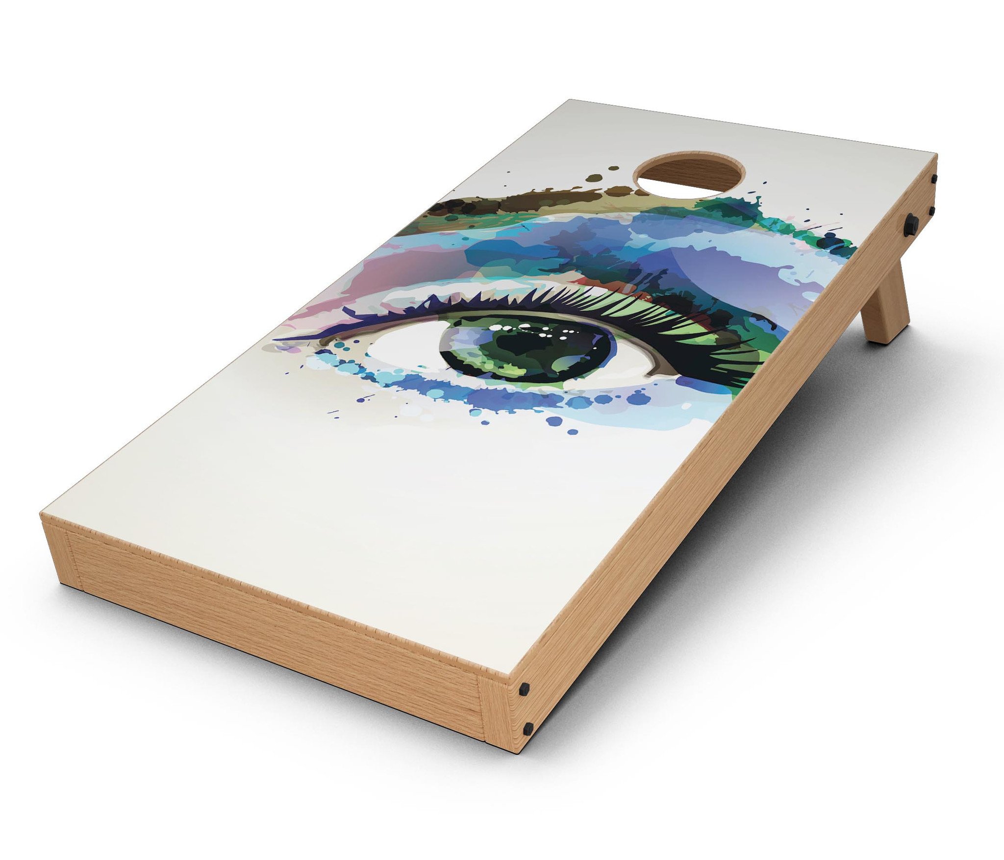 Soul Stare Eye CornHole Board Skin Decal Kit featuring vibrant designs for custom Cornhole boards.