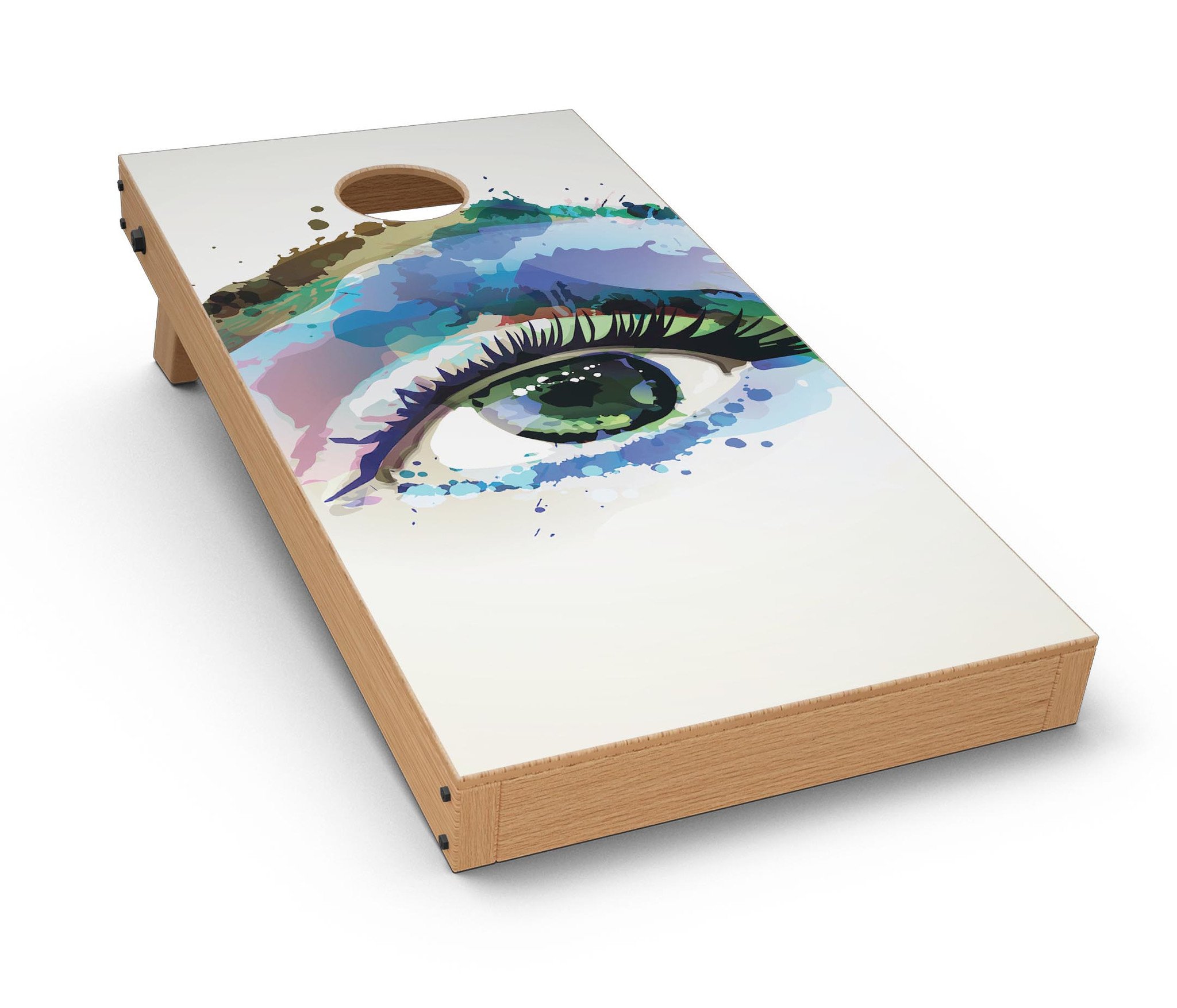 Soul Stare Eye CornHole Board Skin Decal Kit featuring vibrant designs for custom Cornhole boards.