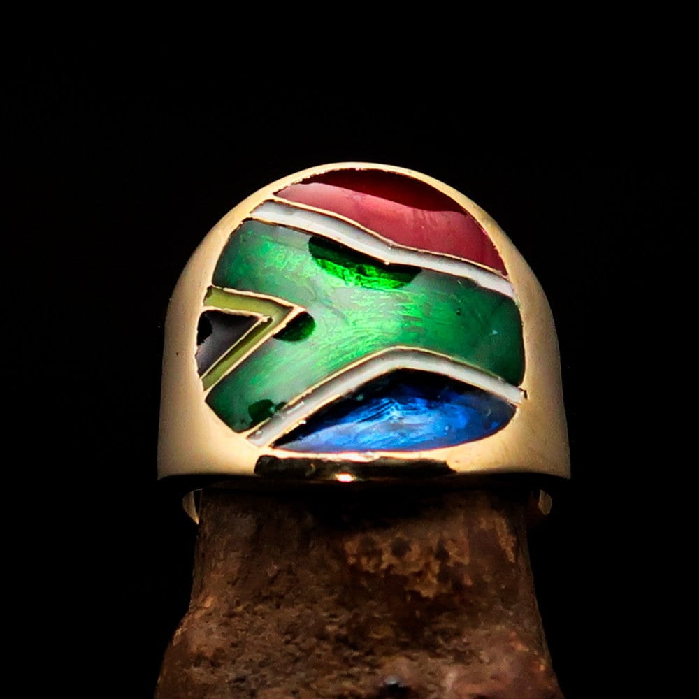 A stylish South African Flag Ring made of solid brass, featuring a vibrant flag design, perfect for pinky finger wear.