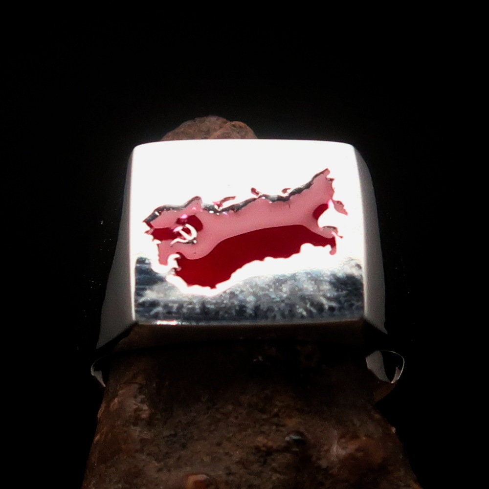 Soviet Union Ring for men, featuring a square design and mirror polished Sterling Silver with the Soviet flag.