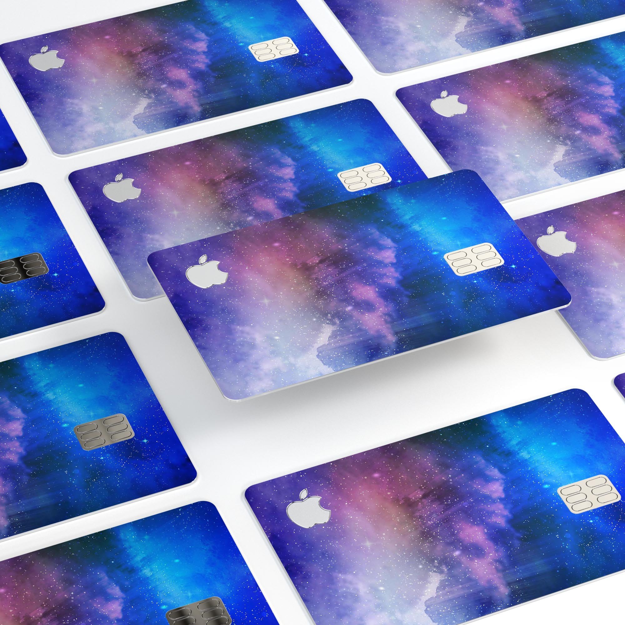 Space Light Rays premium decal skin kit for Apple Card, showcasing its vibrant design and protective features.