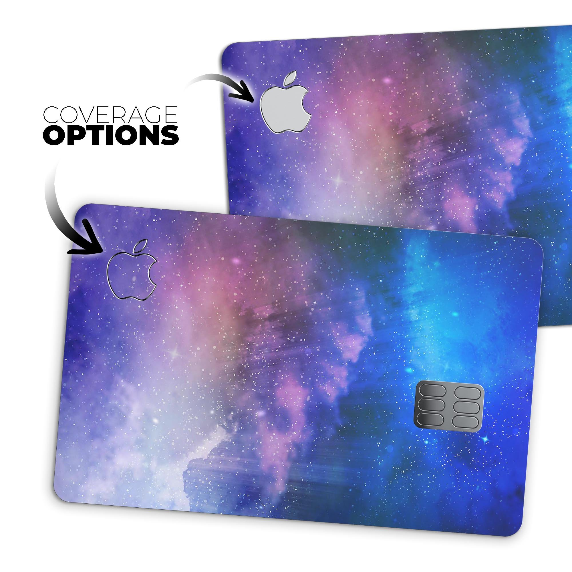 Space Light Rays premium decal skin kit for Apple Card, showcasing its vibrant design and protective features.