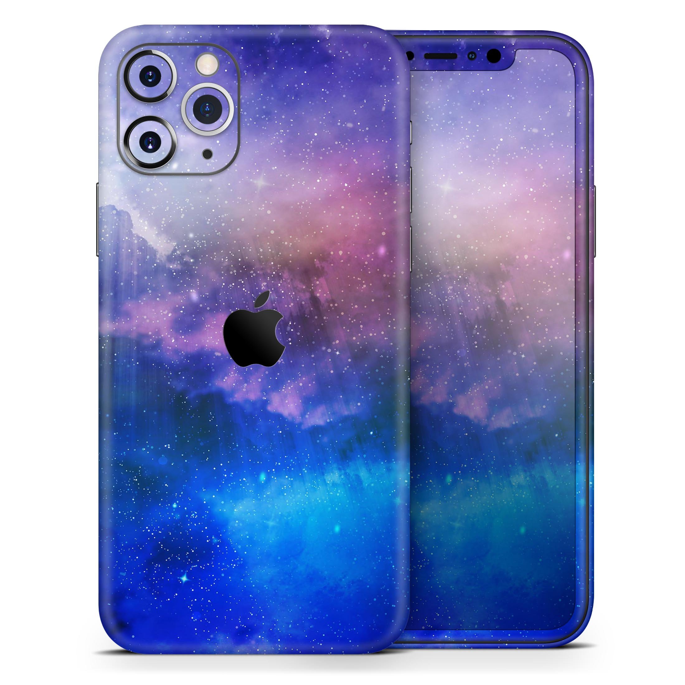 Space Light Rays Skin-Kit for Apple iPhone 14 and 13, showcasing vibrant design and premium vinyl material.