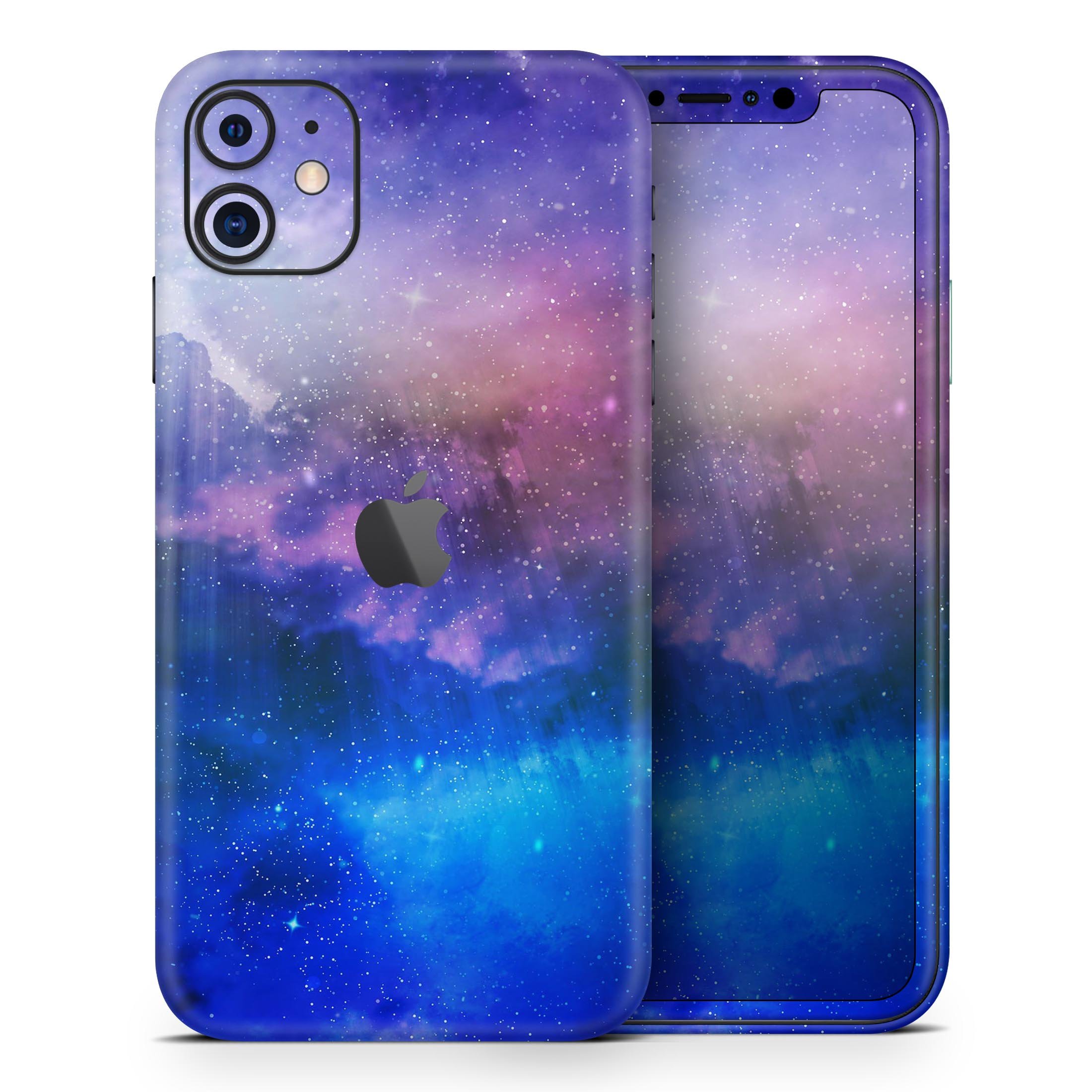 Space Light Rays Skin-Kit for Apple iPhone 14 and 13, showcasing vibrant design and premium vinyl material.