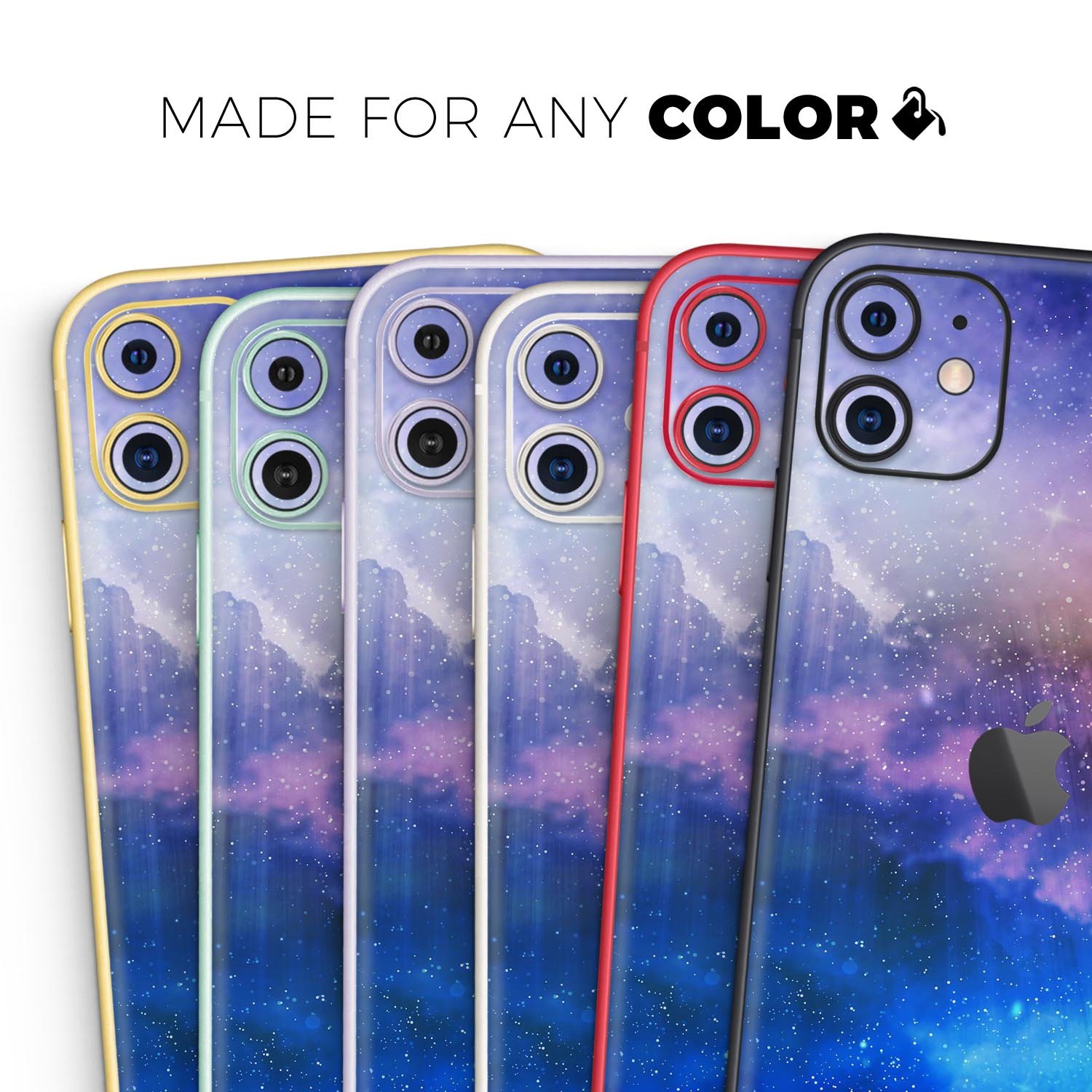 Space Light Rays Skin-Kit for Apple iPhone 14 and 13, showcasing vibrant design and premium vinyl material.