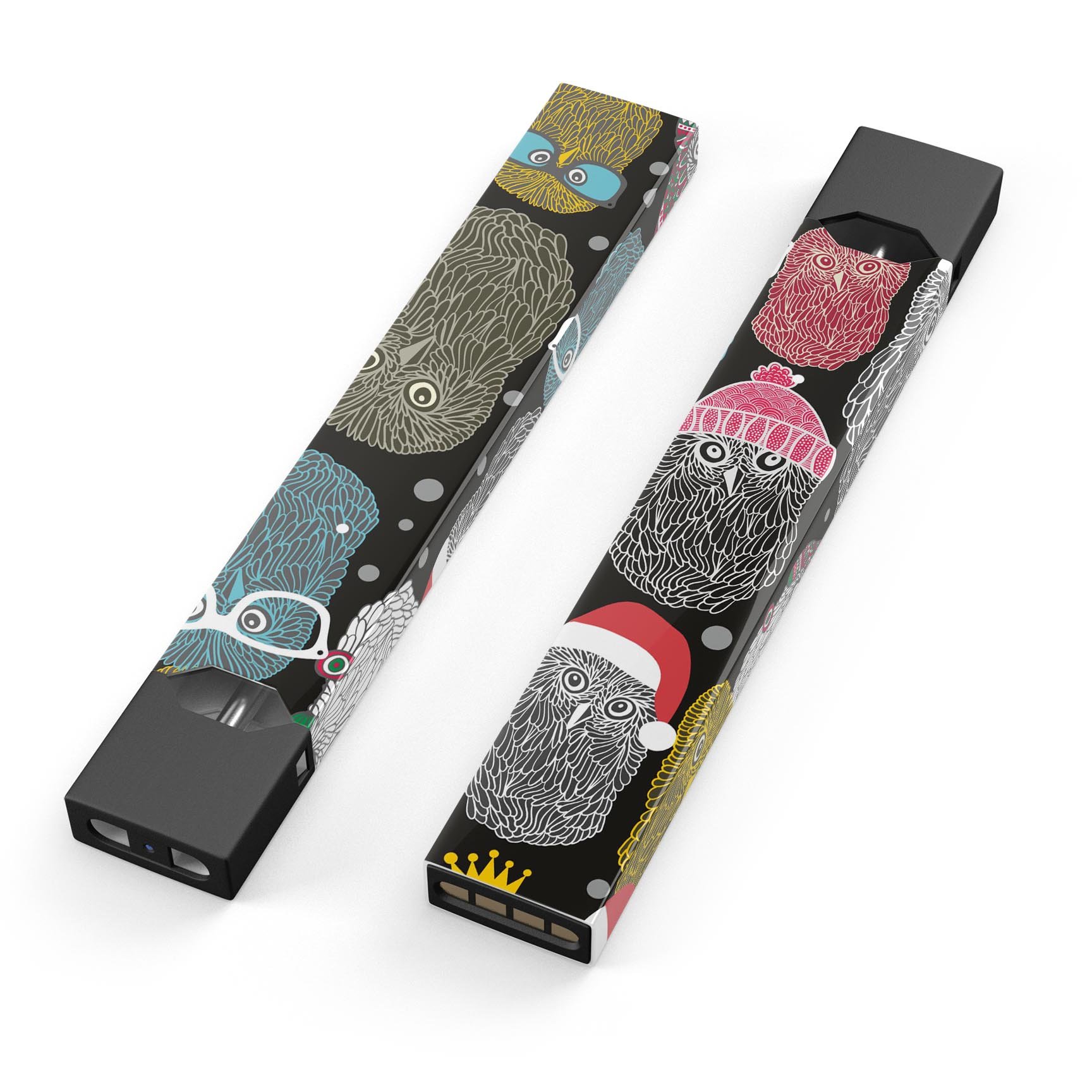 Spaced Out Owls premium decal skin-wrap sticker for JUUL device, featuring vibrant owl graphics and a protective layer.