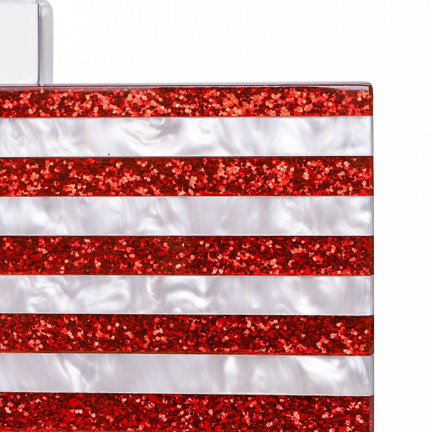 Sparkling American Flag Pearl White Clutch Purse featuring a vibrant flag design and elegant acrylic finish.