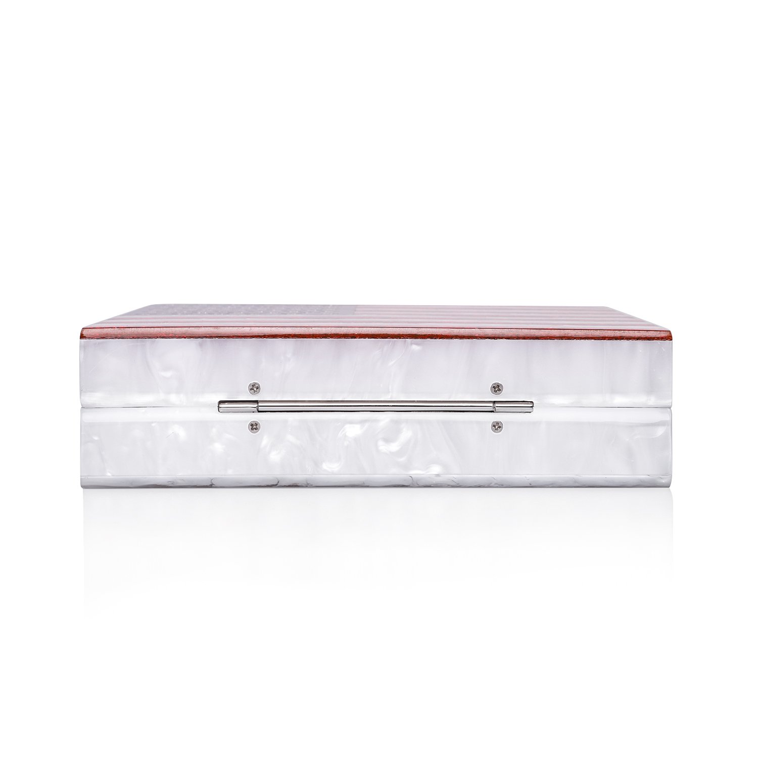 Sparkling American Flag Pearl White Clutch Purse featuring a vibrant flag design and elegant acrylic finish.