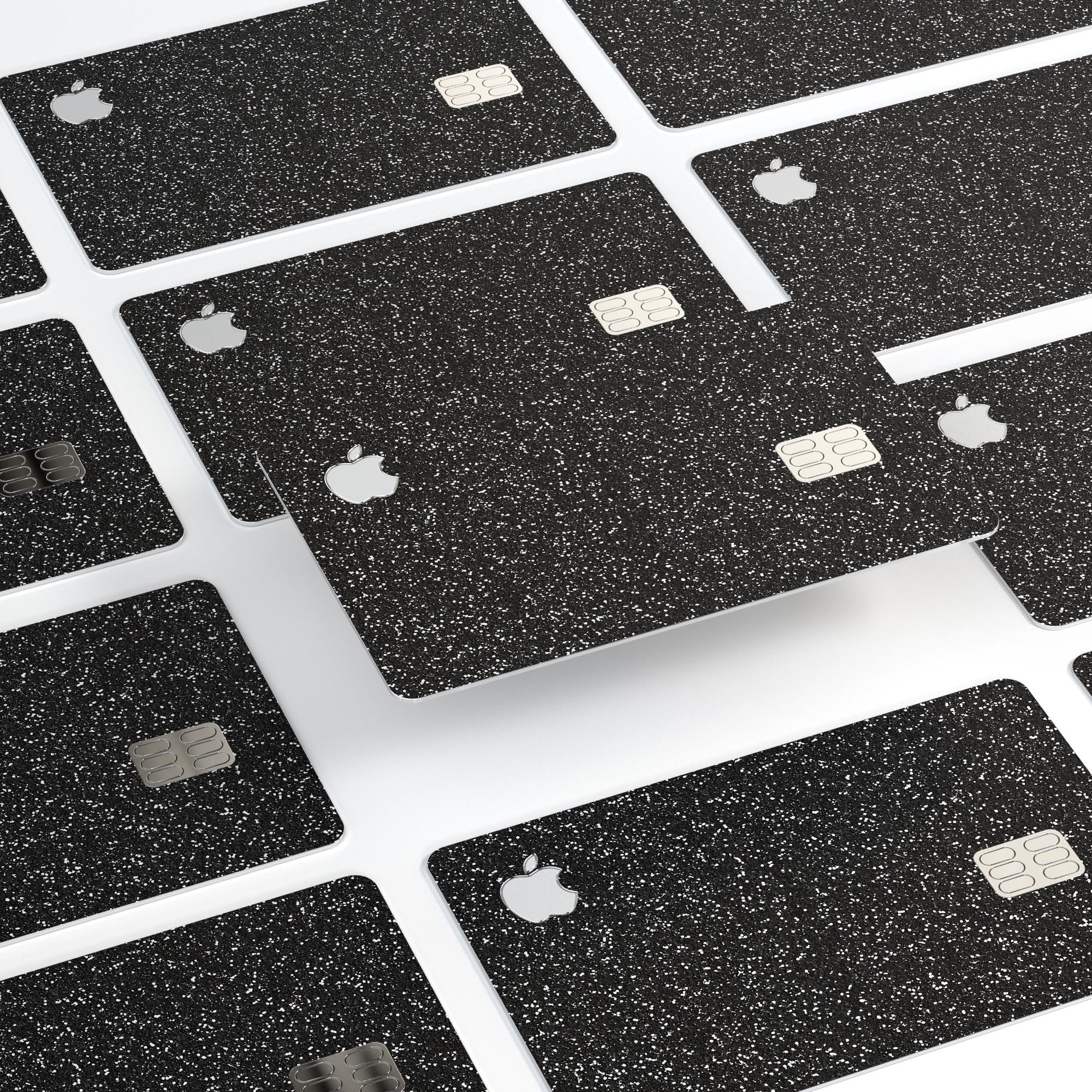 Sparkling Black Ultra Metallic Glitter decal applied on an Apple Card, showcasing its glossy finish and protective features.