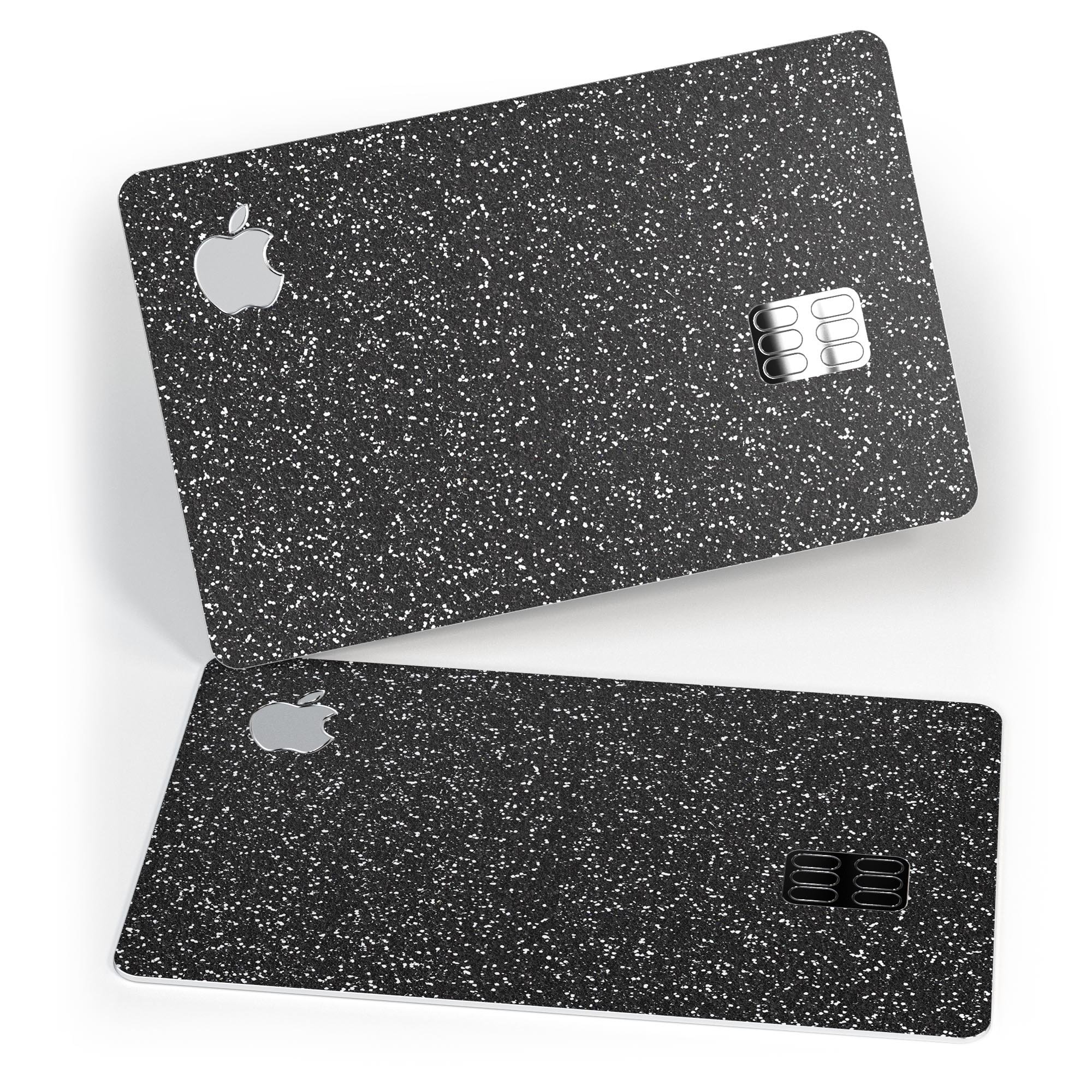 Sparkling Black Ultra Metallic Glitter decal applied on an Apple Card, showcasing its glossy finish and protective features.