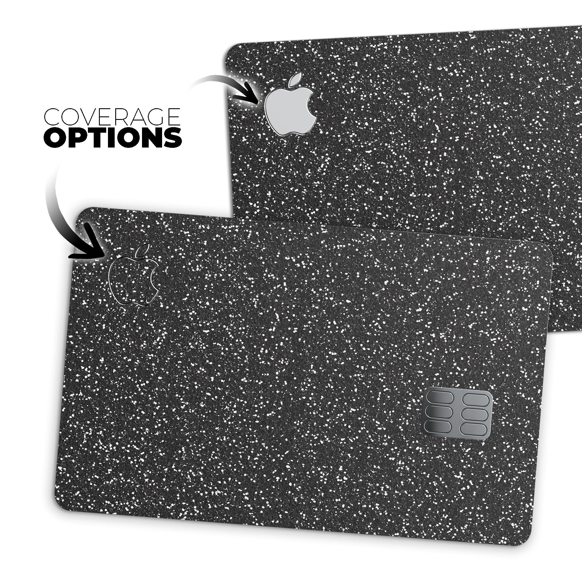 Sparkling Black Ultra Metallic Glitter decal applied on an Apple Card, showcasing its glossy finish and protective features.