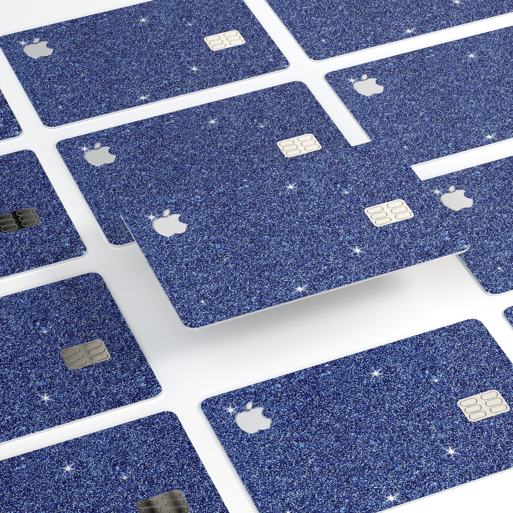 Sparkling Blue Ultra Metallic Glitter decal applied on an Apple Card, showcasing its vibrant color and glossy finish.