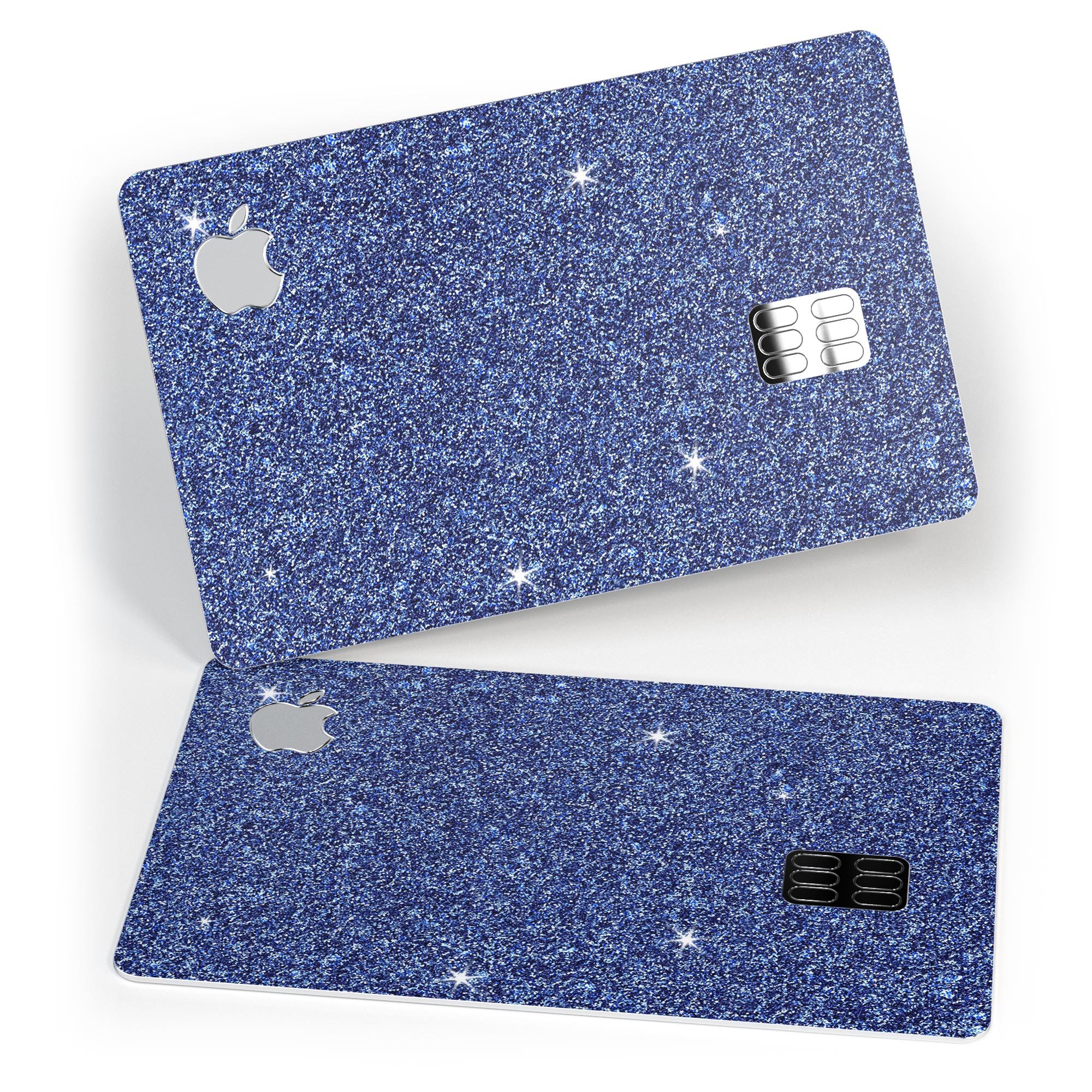 Sparkling Blue Ultra Metallic Glitter decal applied on an Apple Card, showcasing its vibrant color and glossy finish.