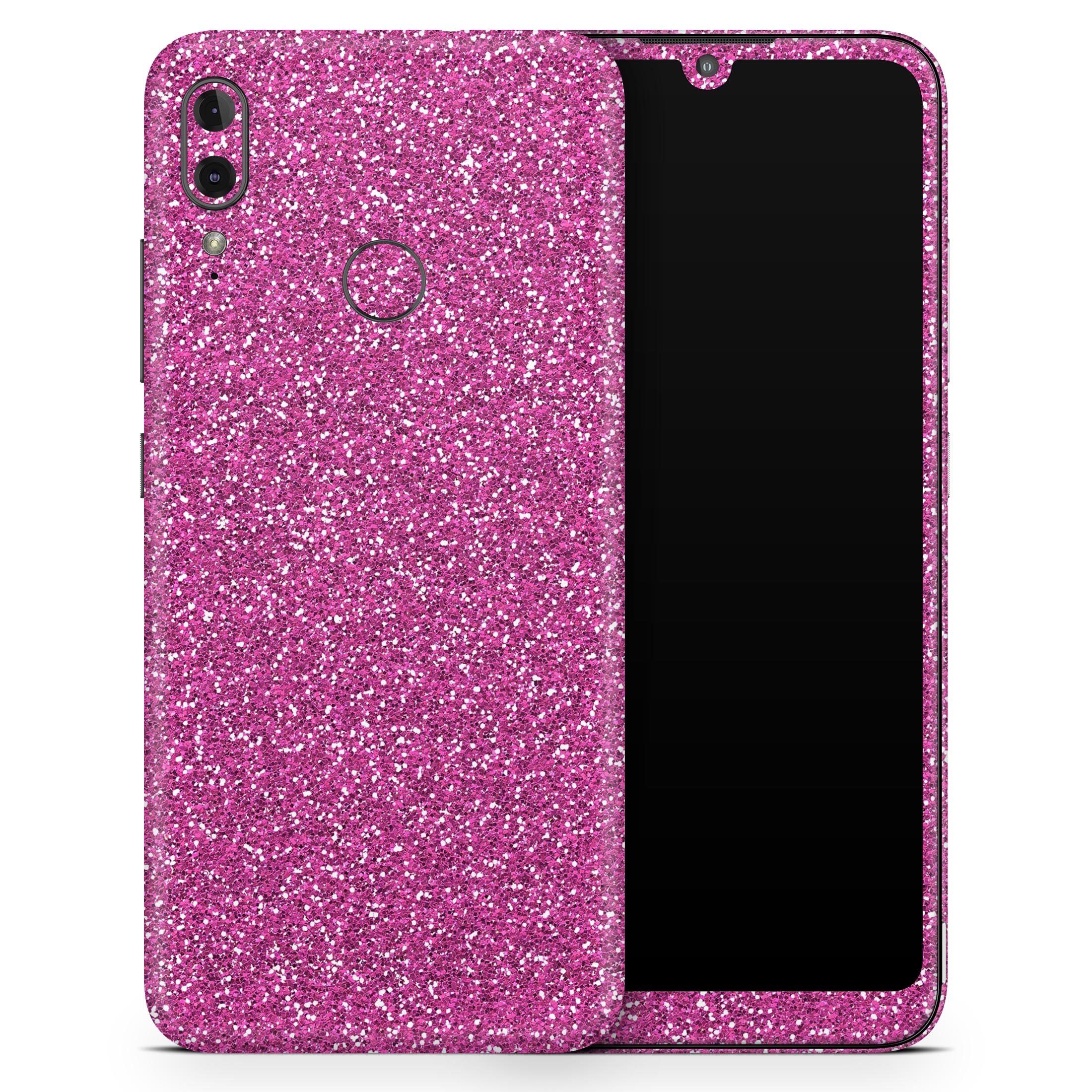 Sparkling Pink Ultra Metallic Glitter skin decal wrap kit for Motorola phones, showcasing a vibrant metallic finish and precise cut-outs.