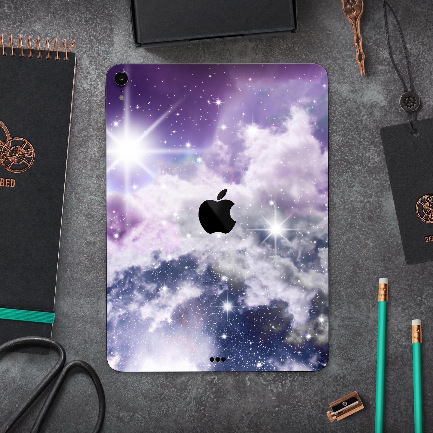 Sparkly Space Full Body Skin Decal for Apple iPad Pro 12.9", showcasing its vibrant design and premium finish.