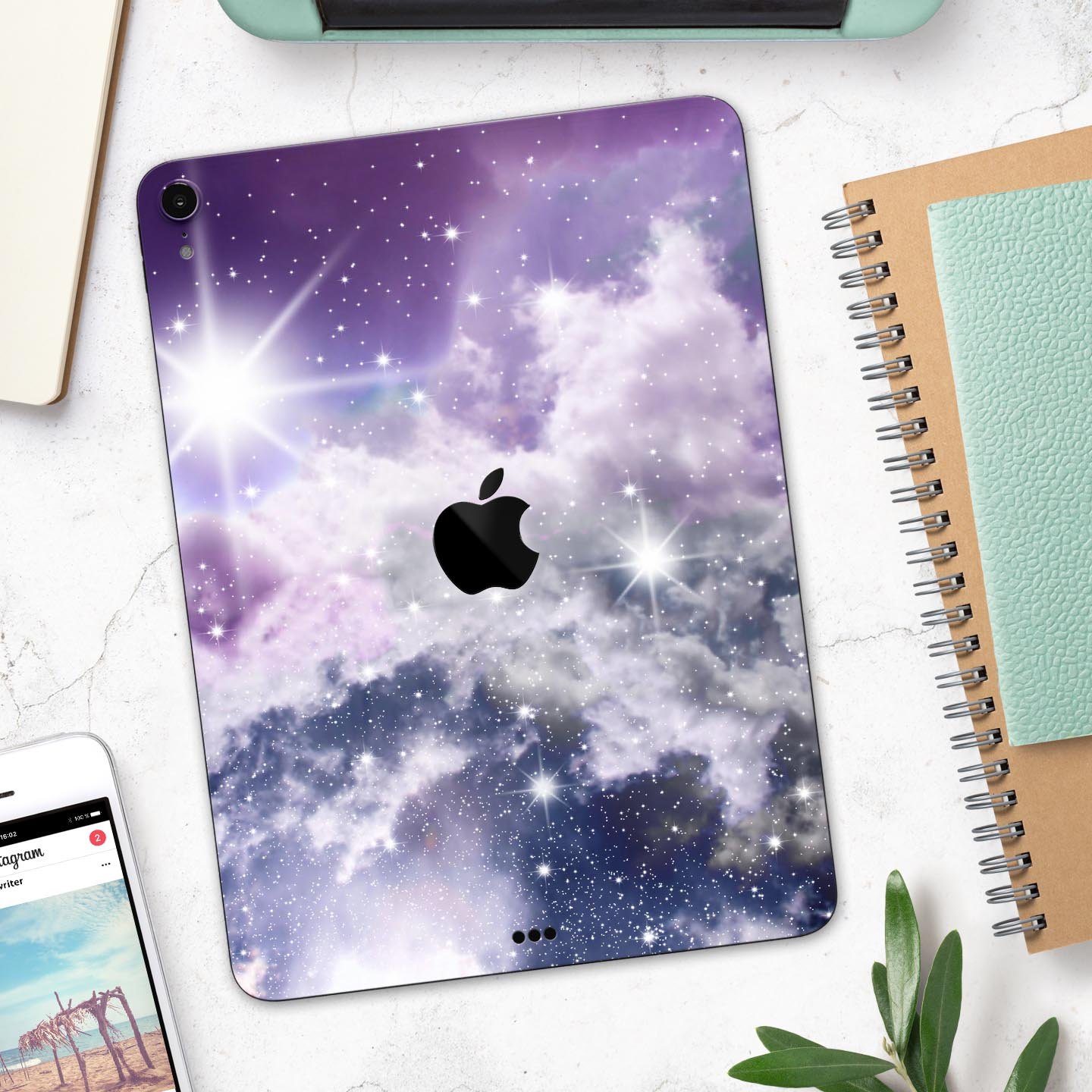 Sparkly Space Full Body Skin Decal for Apple iPad Pro 12.9", showcasing its vibrant design and premium finish.