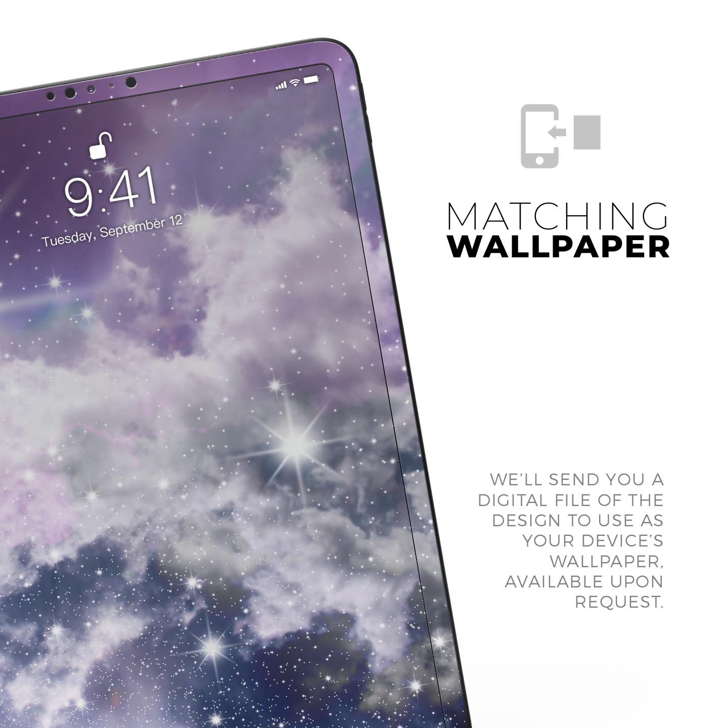 Sparkly Space Full Body Skin Decal for Apple iPad Pro 12.9", showcasing its vibrant design and premium finish.