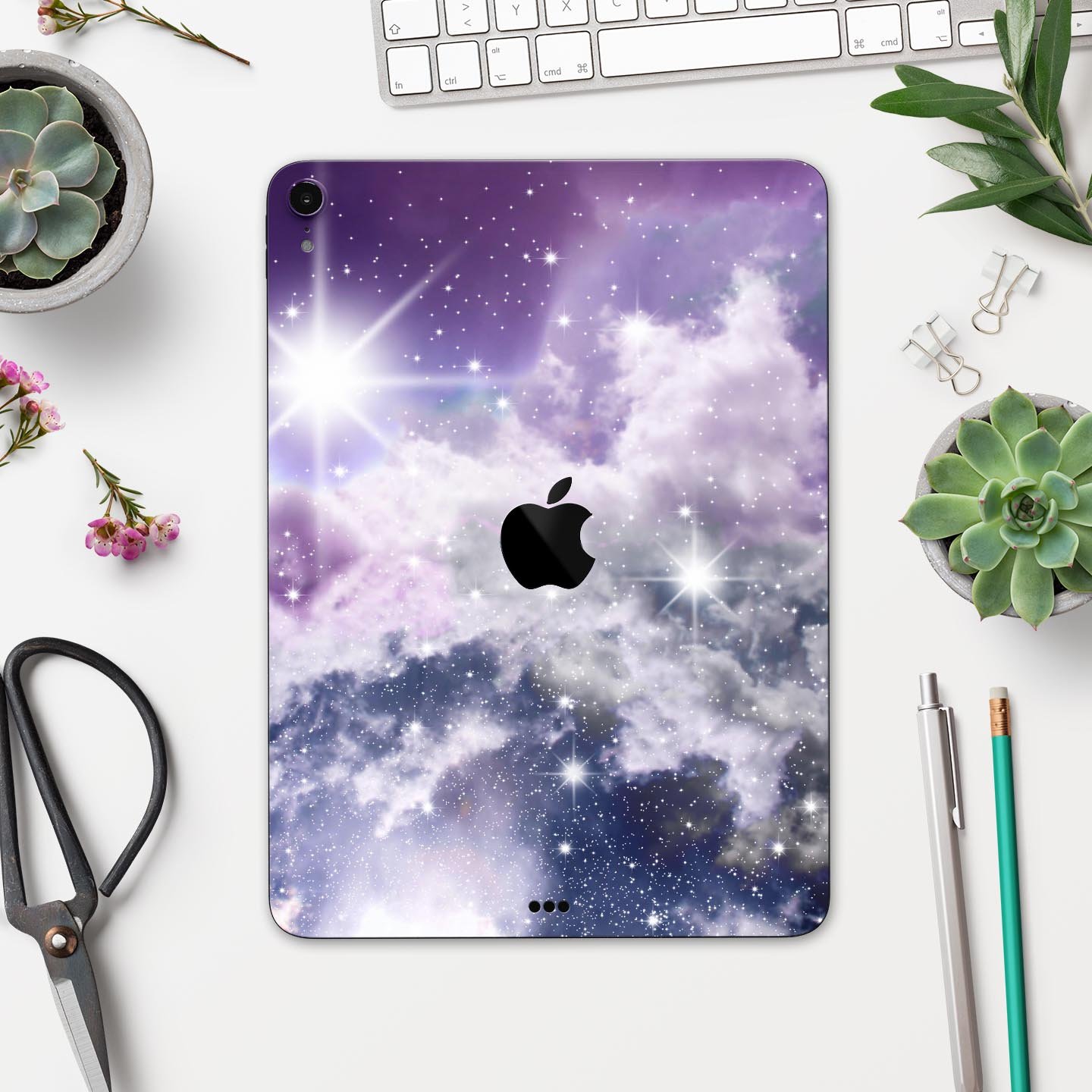 Sparkly Space Full Body Skin Decal for Apple iPad Pro 12.9", showcasing its vibrant design and premium finish.