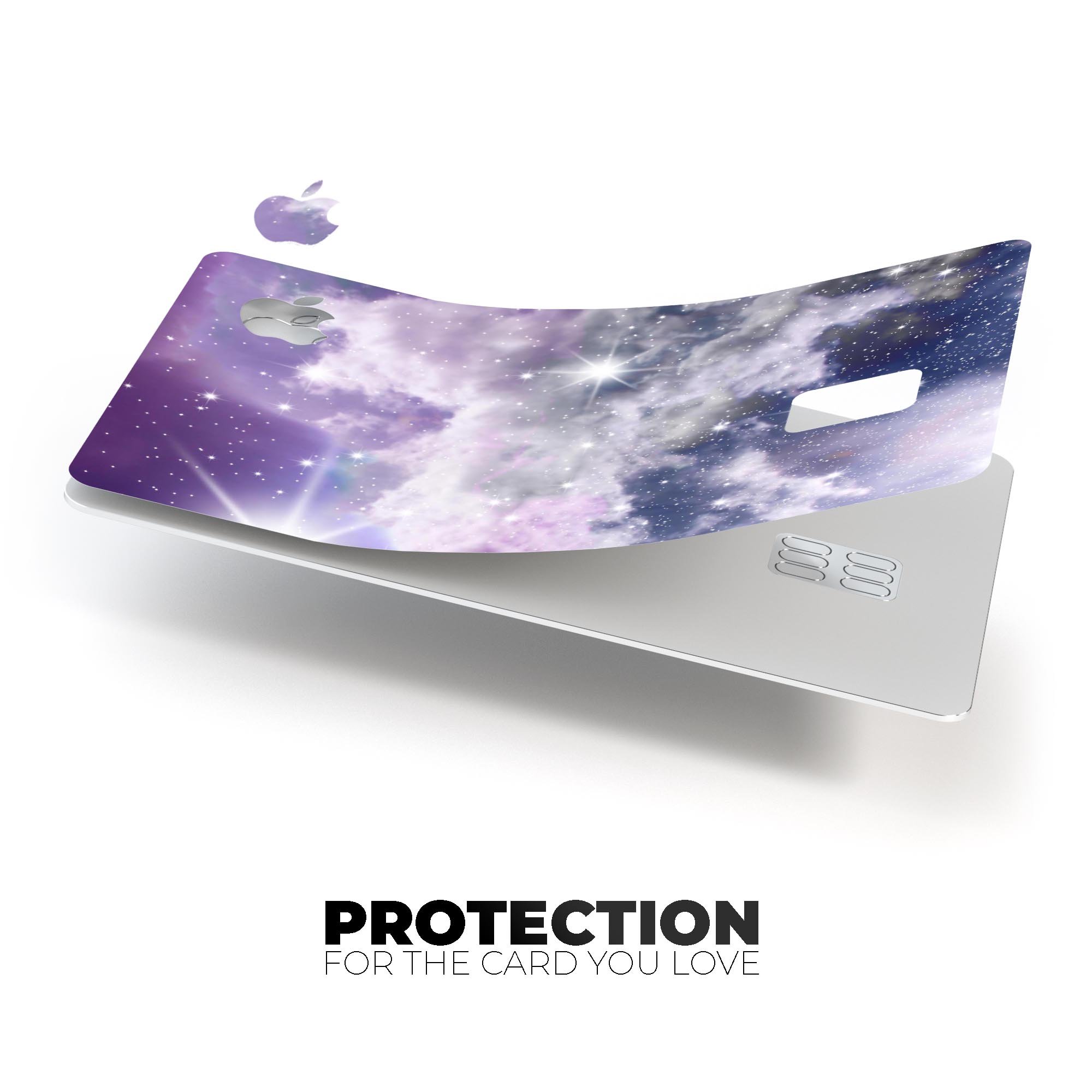 Sparkly Space Premium Protective Decal Skin-Kit for Apple Card, showcasing its vibrant design and high-quality finish.