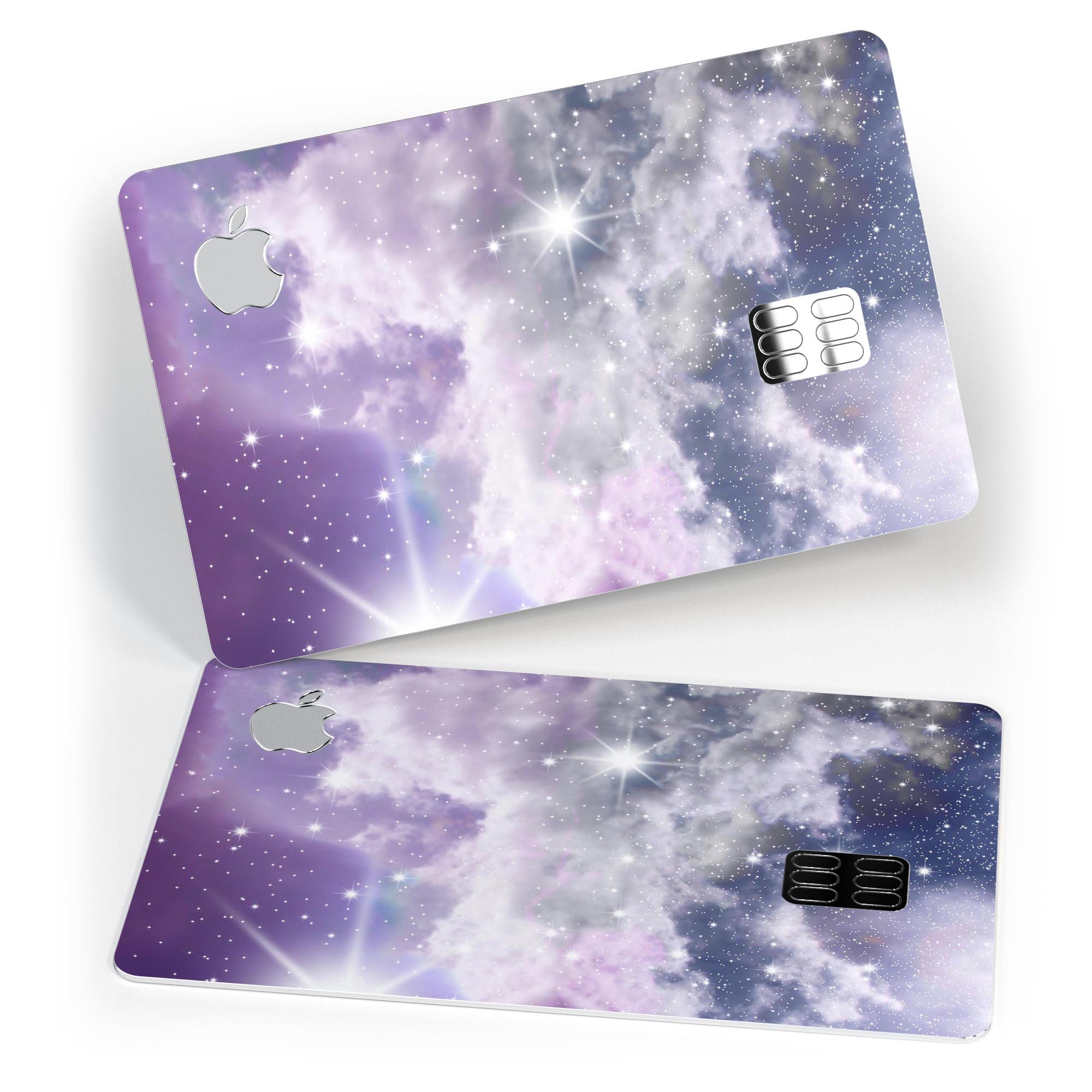 Sparkly Space Premium Protective Decal Skin-Kit for Apple Card, showcasing its vibrant design and high-quality finish.