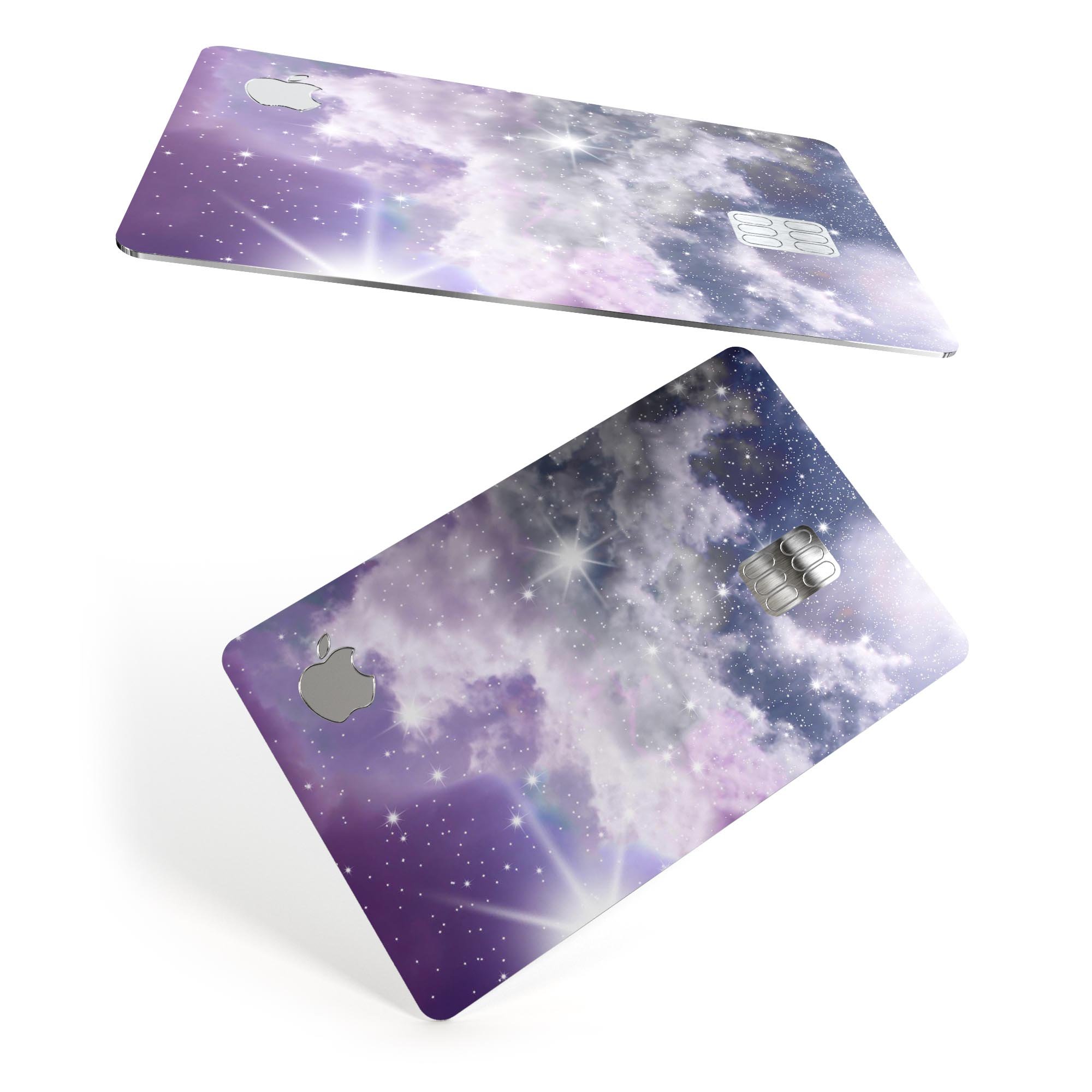 Sparkly Space Premium Protective Decal Skin-Kit for Apple Card, showcasing its vibrant design and high-quality finish.