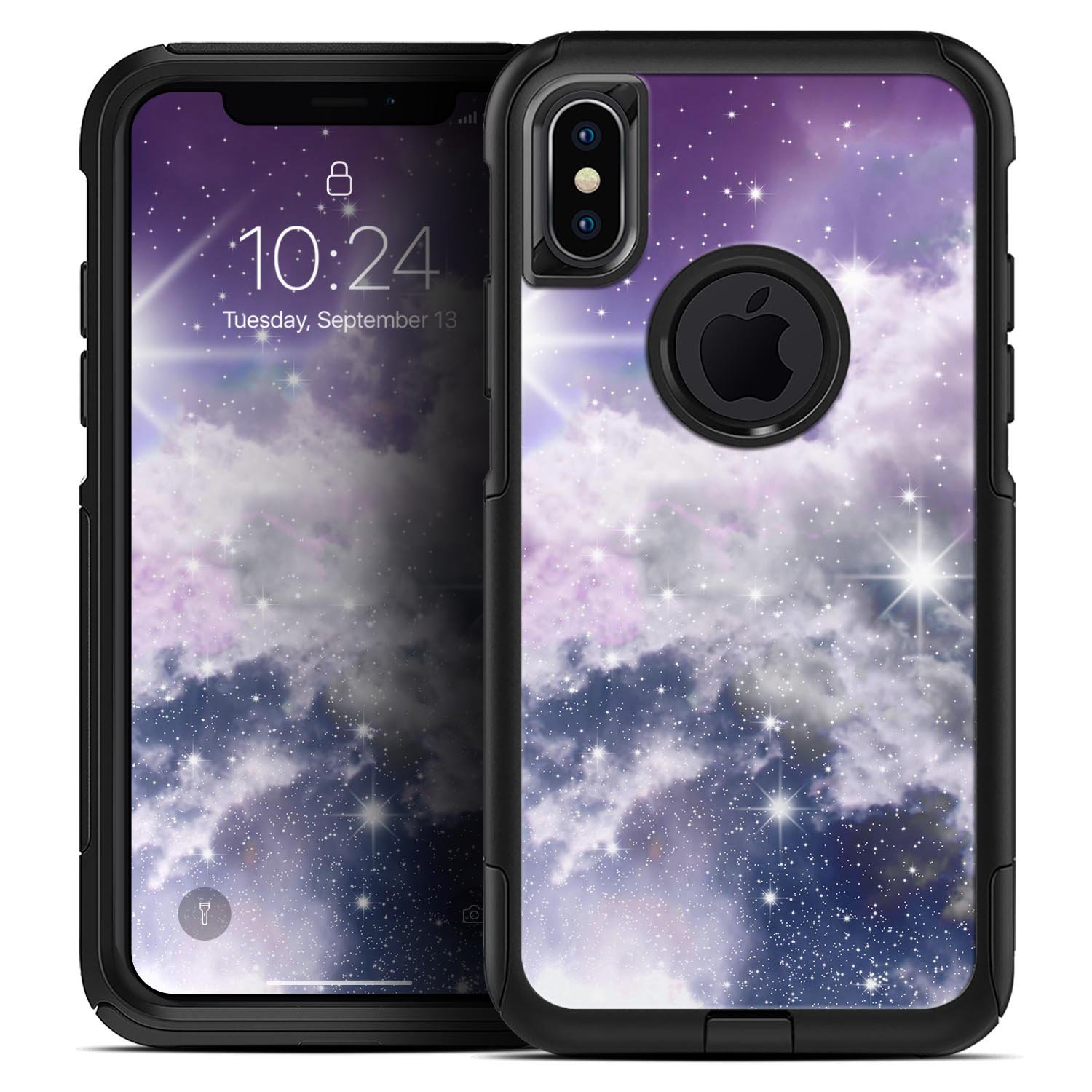 Sparkly Space Skin Kit for iPhone OtterBox Cases featuring a cosmic design and dual-layer protection.