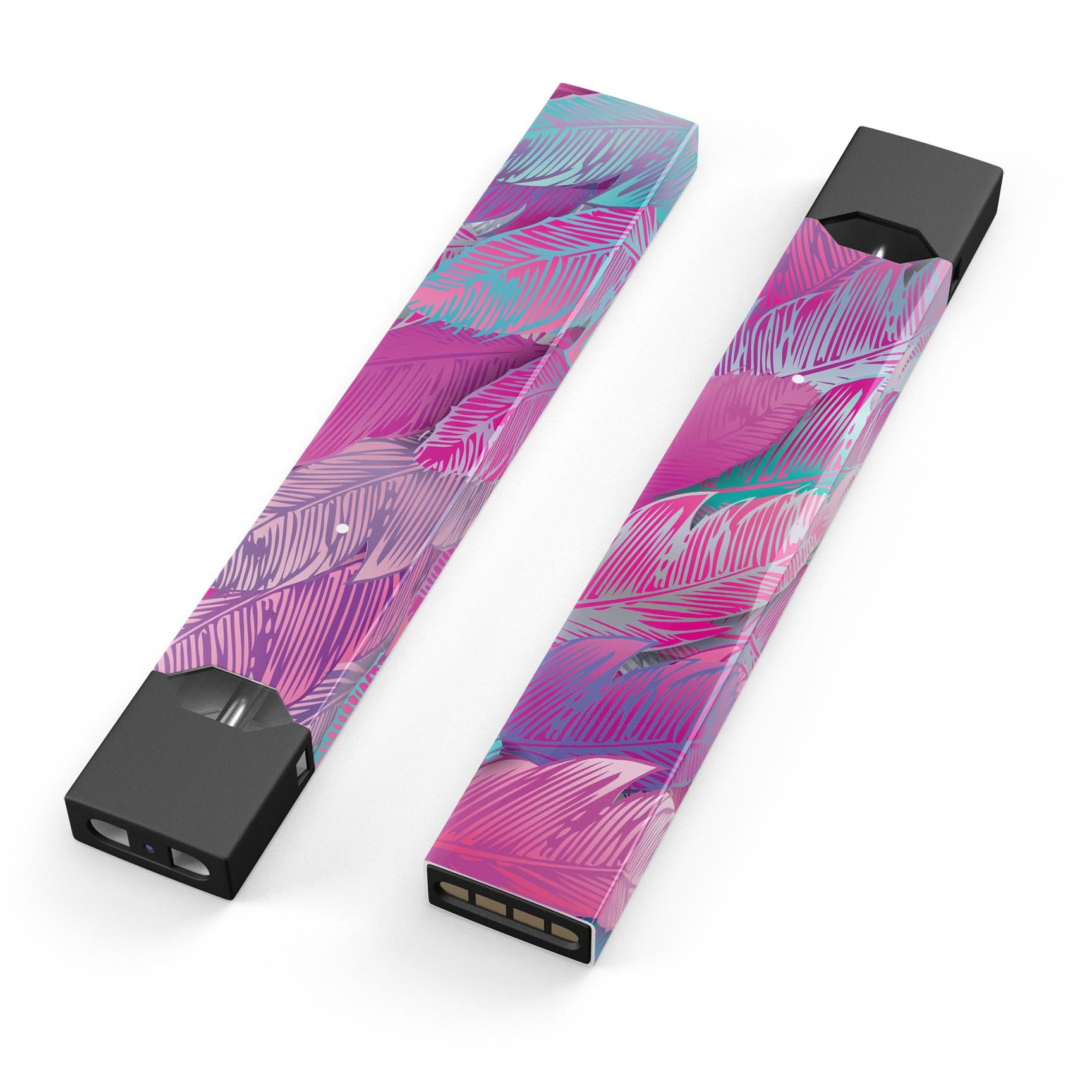 Spectral Vector Feathers skin-wrap sticker designed for JUUL vaping device, showcasing vibrant colors and precise cut.