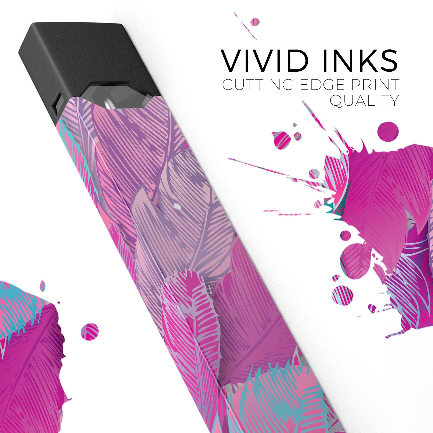 Spectral Vector Feathers skin-wrap sticker designed for JUUL vaping device, showcasing vibrant colors and precise cut.