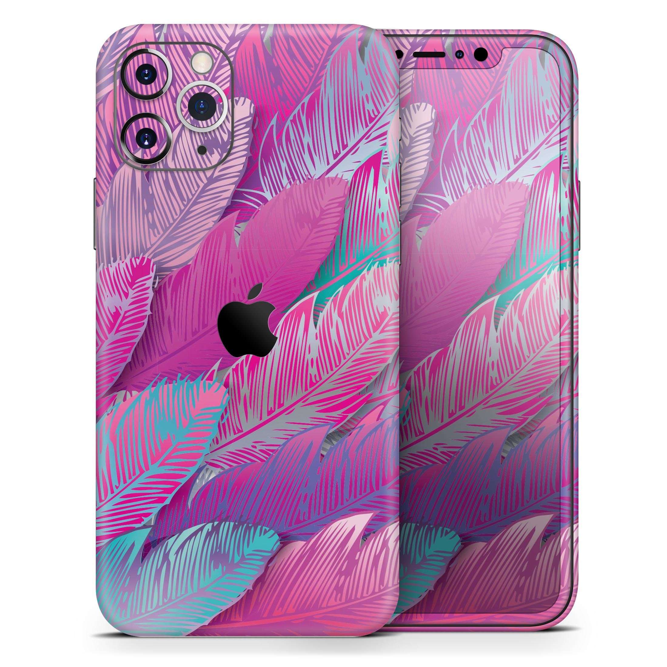 Spectral Vector Feathers skin applied to an Apple iPhone, showcasing its vibrant design and smooth finish.