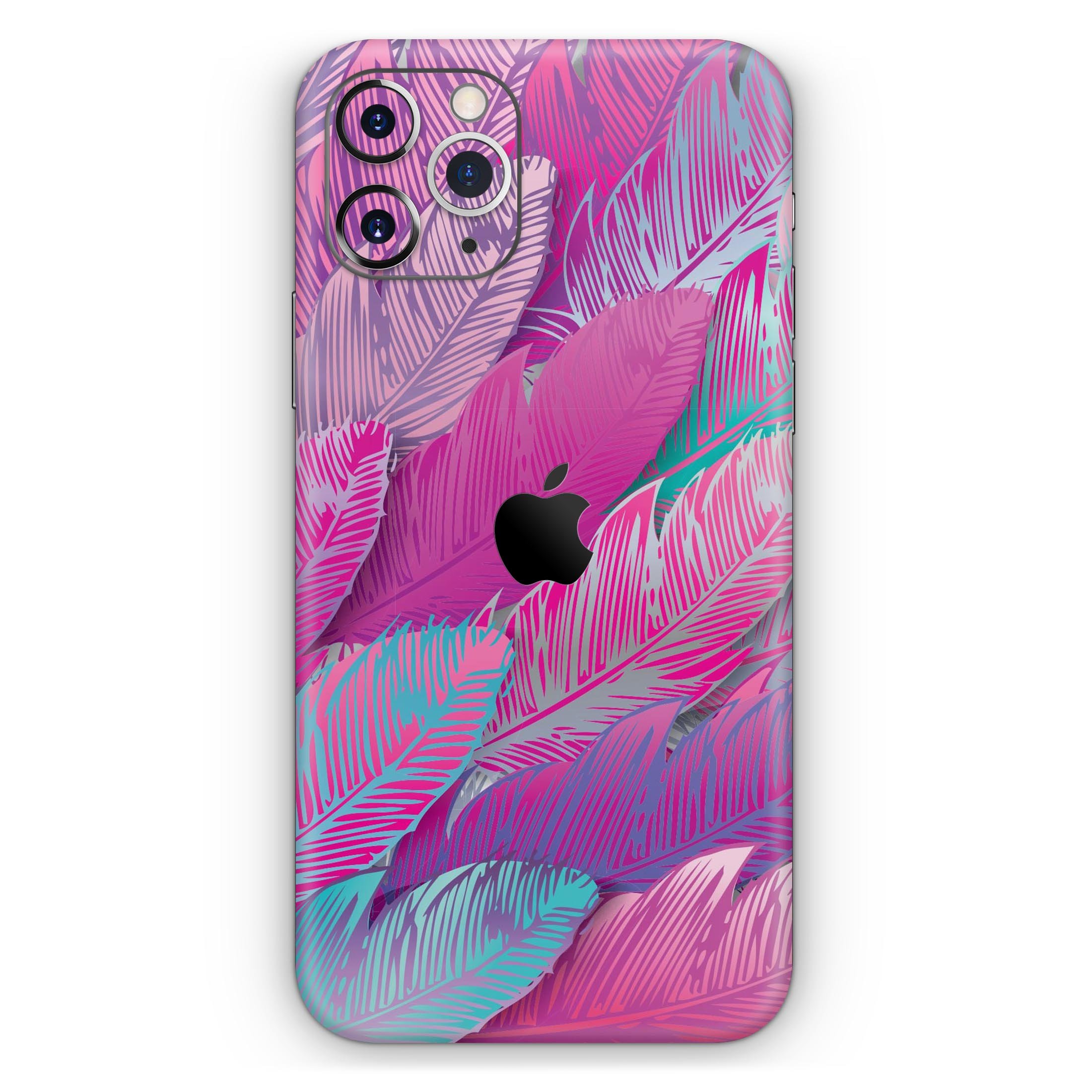 Spectral Vector Feathers skin applied to an Apple iPhone, showcasing its vibrant design and smooth finish.