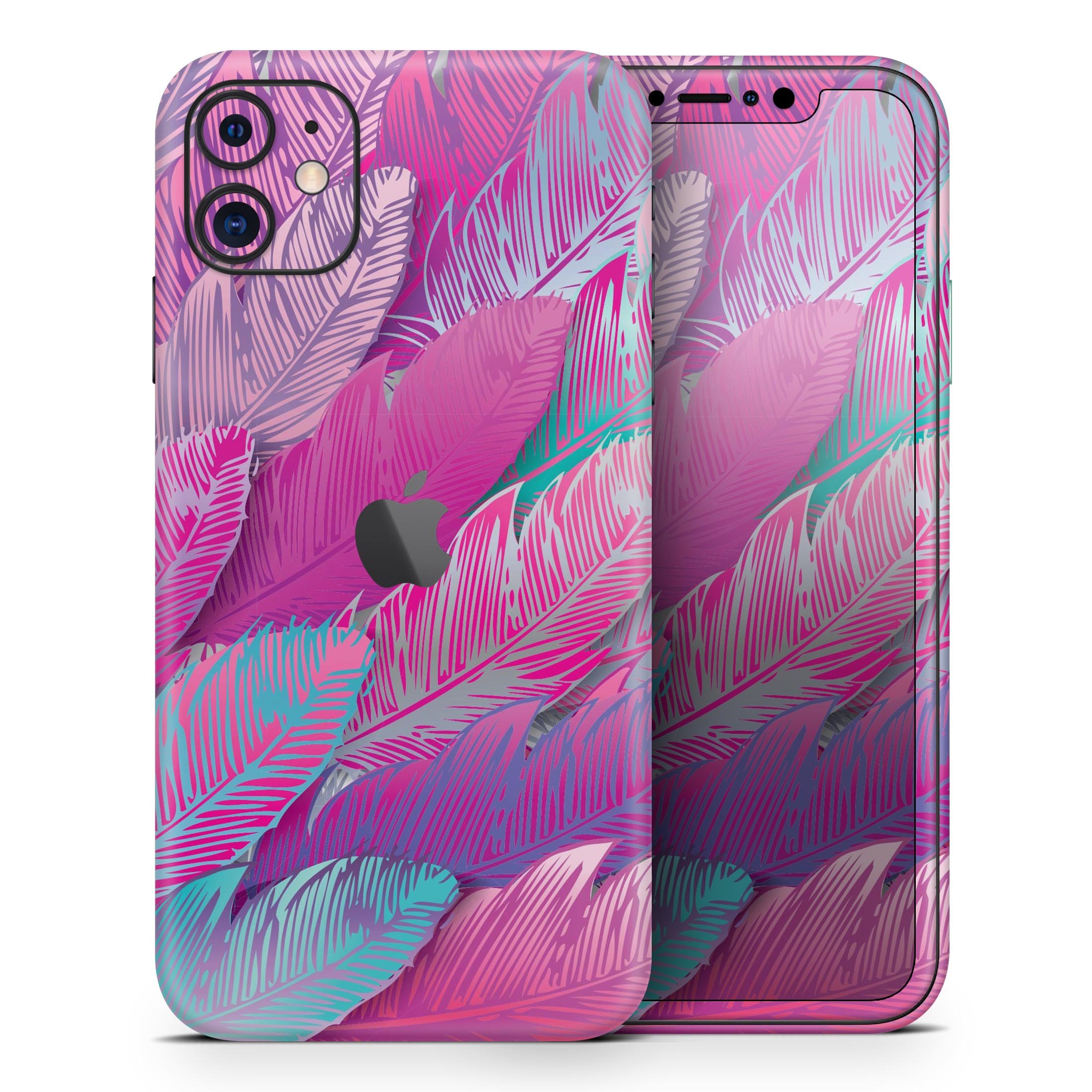 Spectral Vector Feathers skin applied to an Apple iPhone, showcasing its vibrant design and smooth finish.