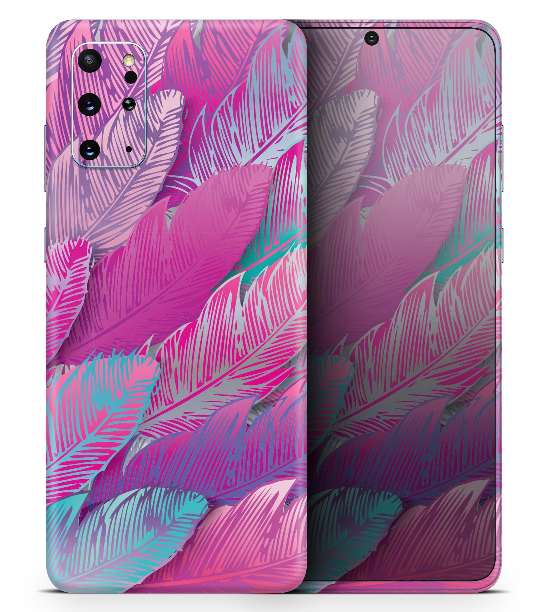 Spectral Vector Feathers skin kit for Samsung Galaxy S-Series, showcasing vibrant design and premium vinyl material.