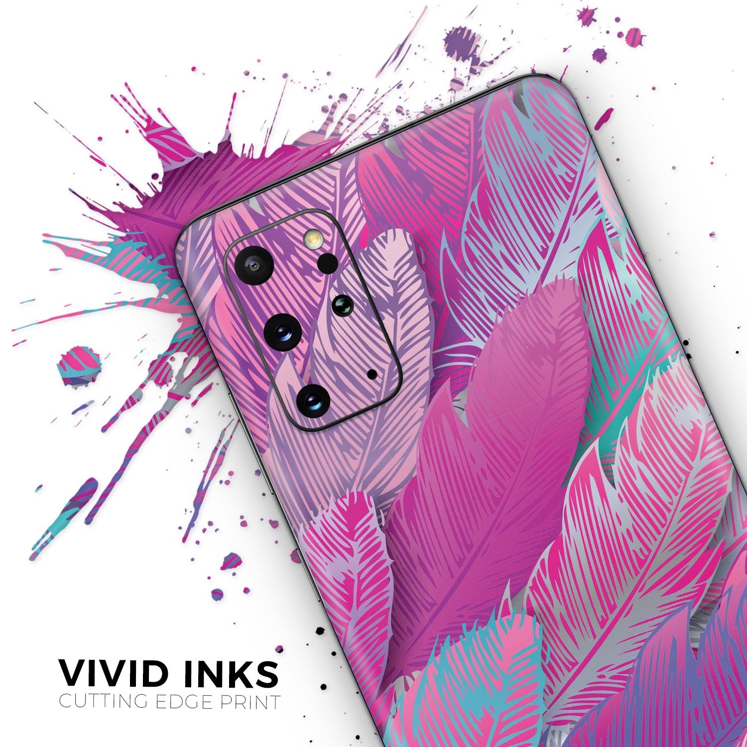 Spectral Vector Feathers skin kit for Samsung Galaxy S-Series, showcasing vibrant design and premium vinyl material.