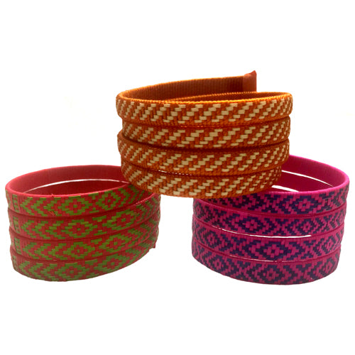 Spiral Cana Flecha Bracelet handcrafted from Caña Flecha plant, featuring intricate geometric patterns by Zenu Tribe artisans in Colombia.