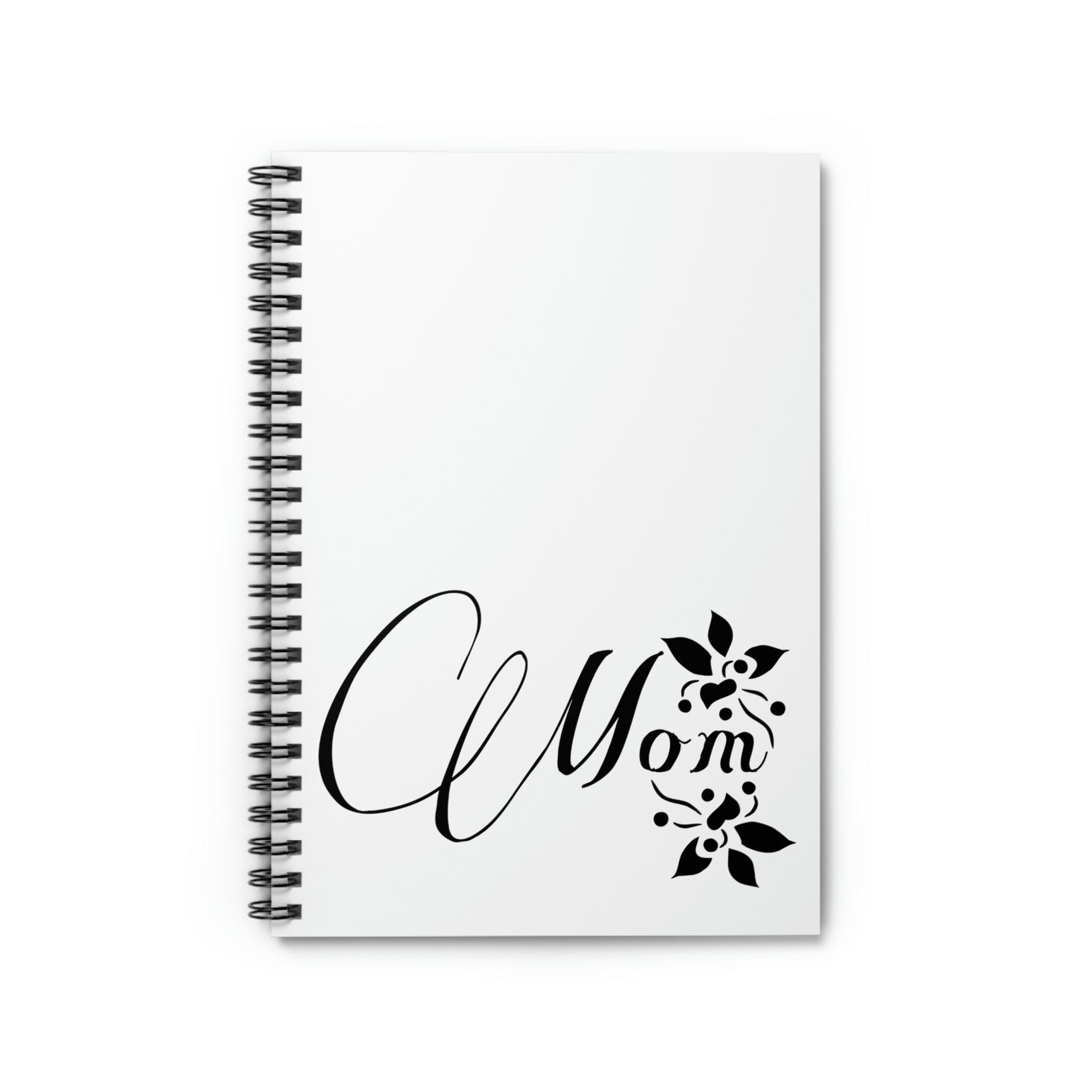 Spiral notebook featuring a Mom graphic on the cover, showcasing ruled line pages and a durable design.