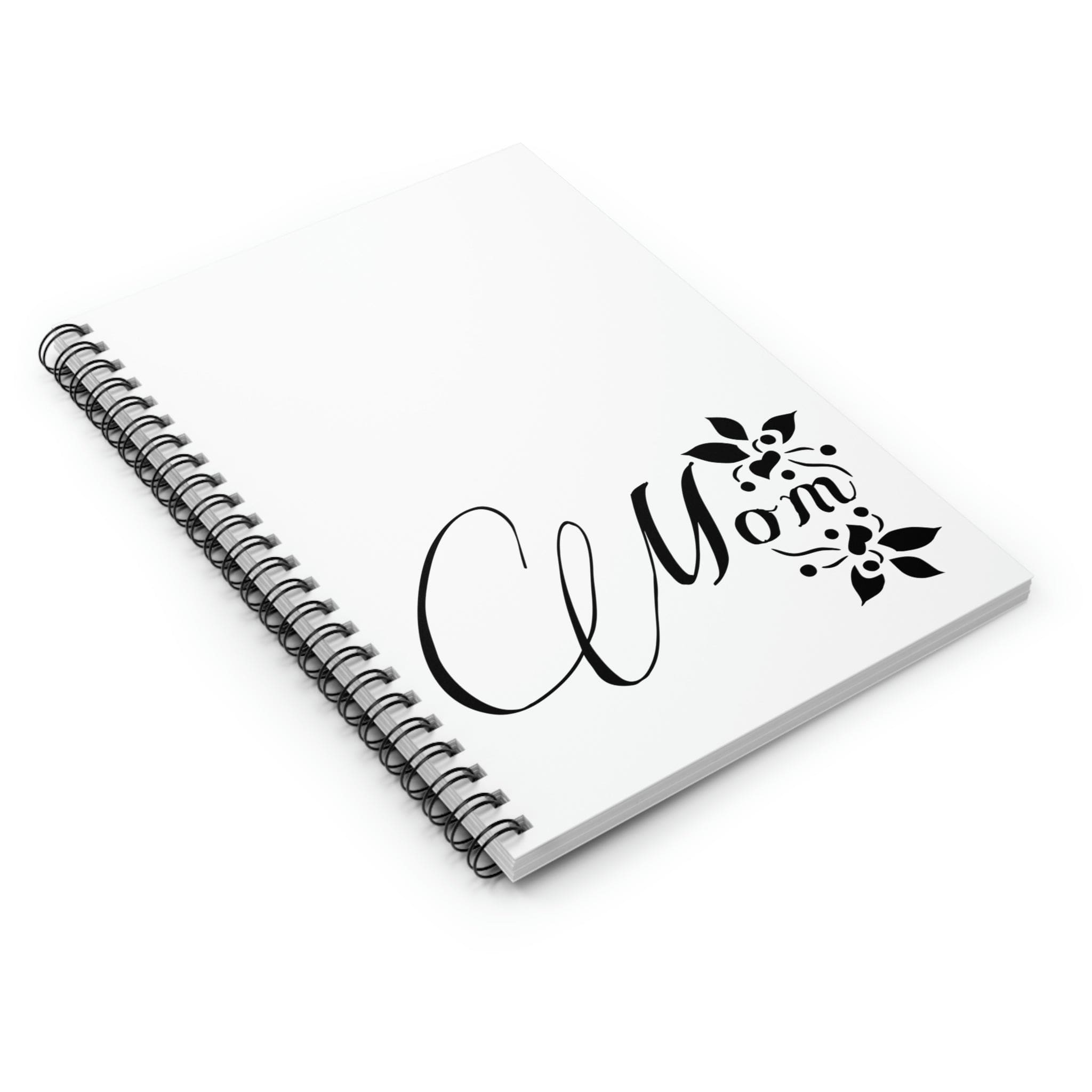 Spiral notebook featuring a Mom graphic on the cover, showcasing ruled line pages and a durable design.