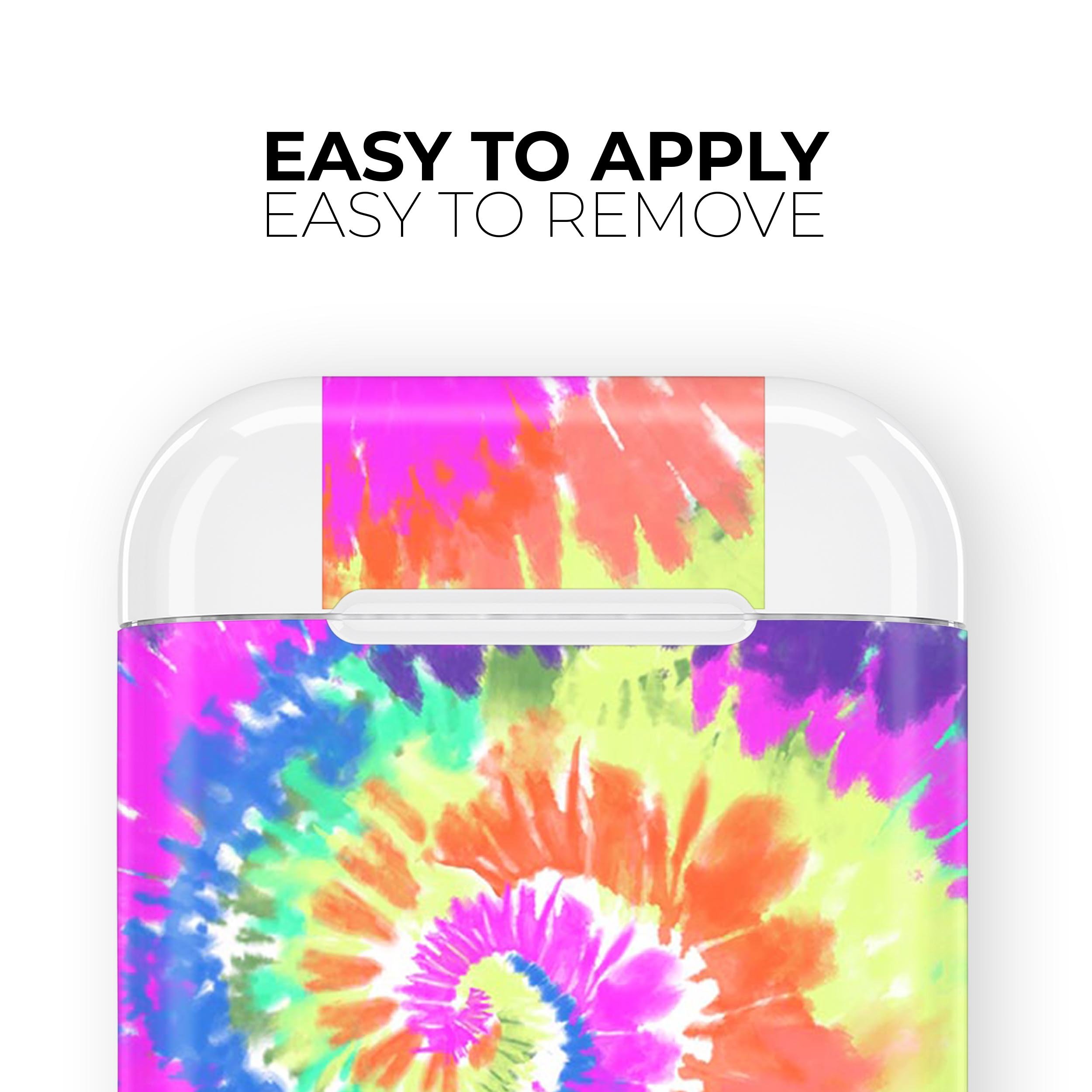 Spiral Tie Dye V1 skin decal wrap kit for Apple AirPods, showcasing vibrant colors and unique design.