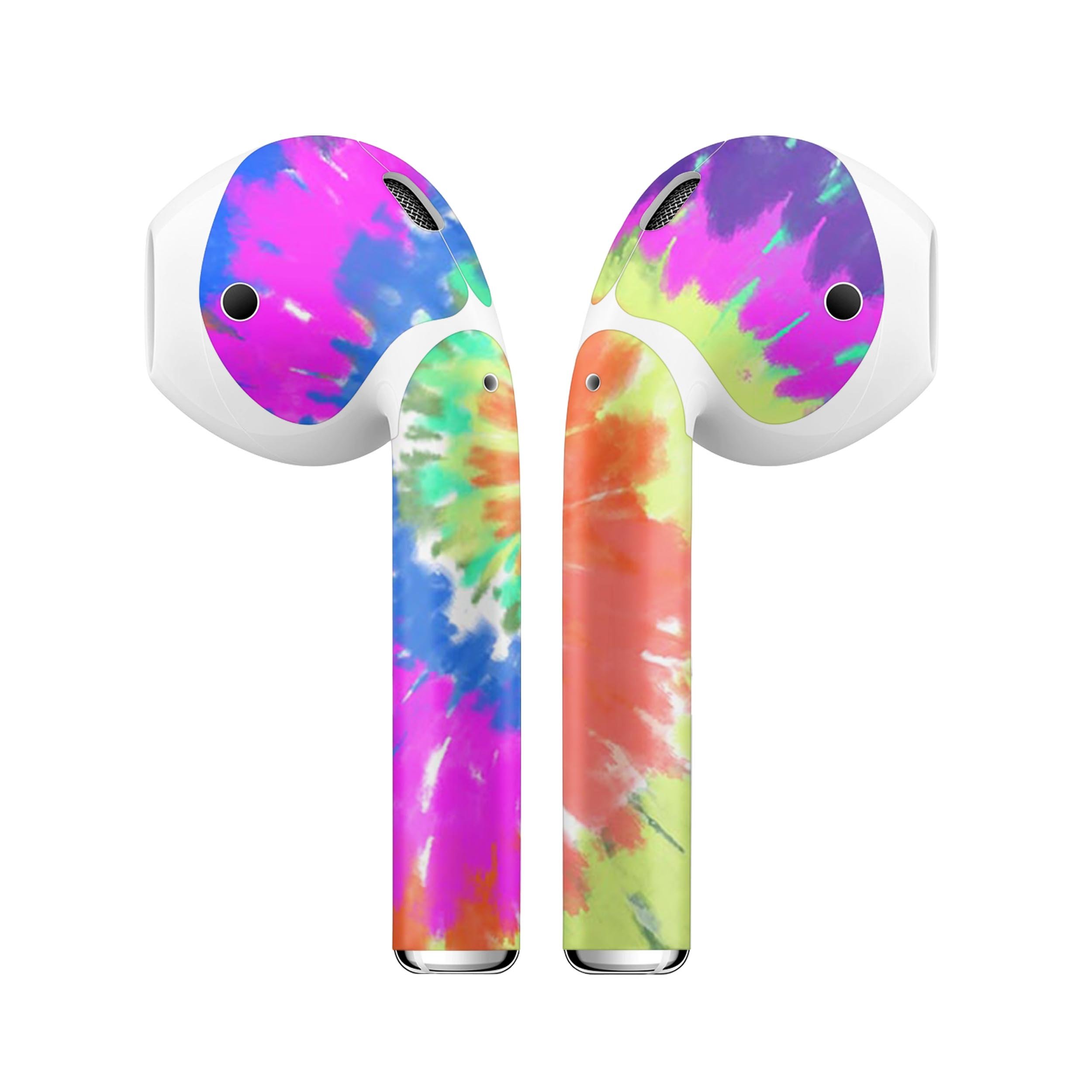 Spiral Tie Dye V1 skin decal wrap kit for Apple AirPods, showcasing vibrant colors and unique design.