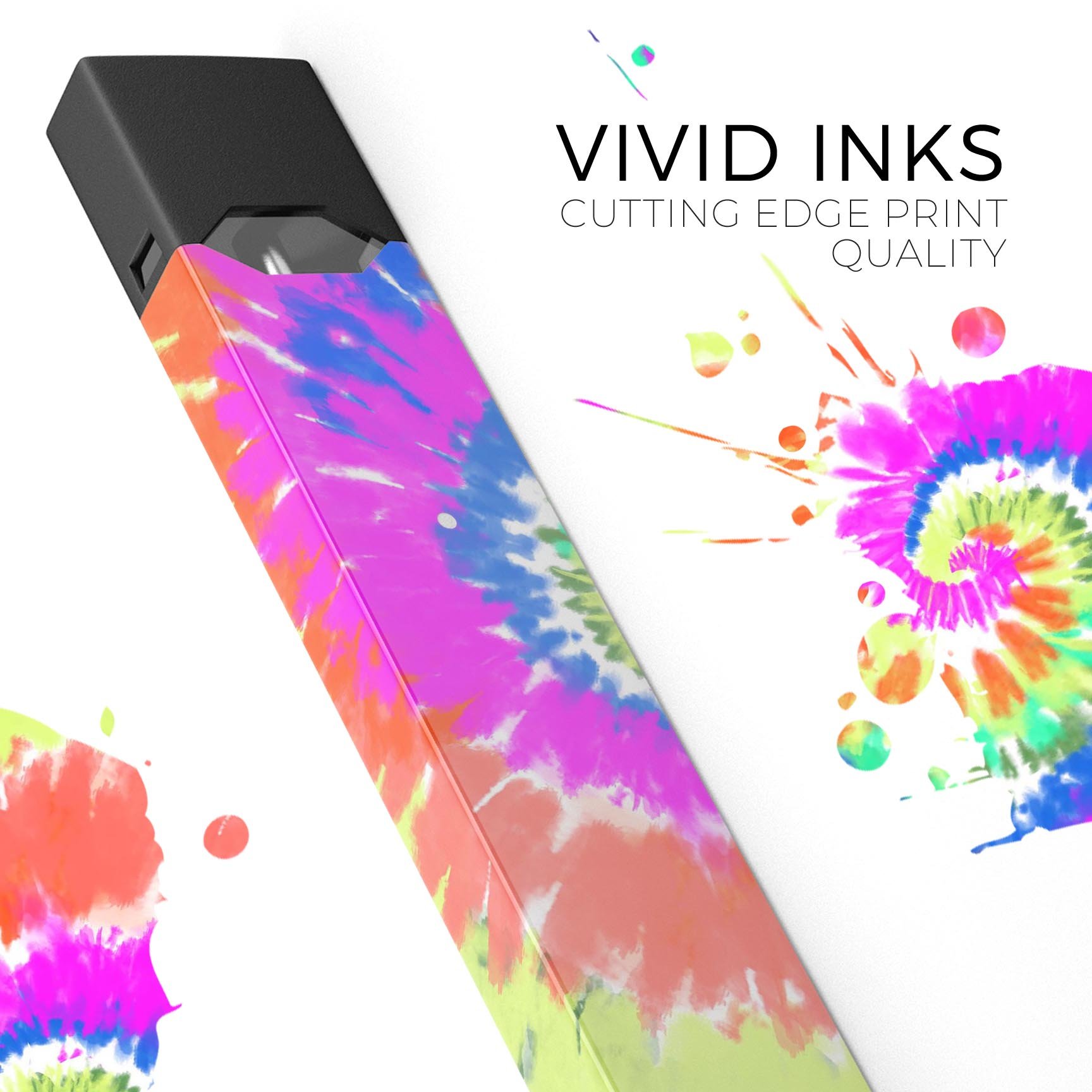 Spiral Tie Dye V1 premium decal skin-wrap sticker for JUUL vaping device, showcasing vibrant colors and precise cut.