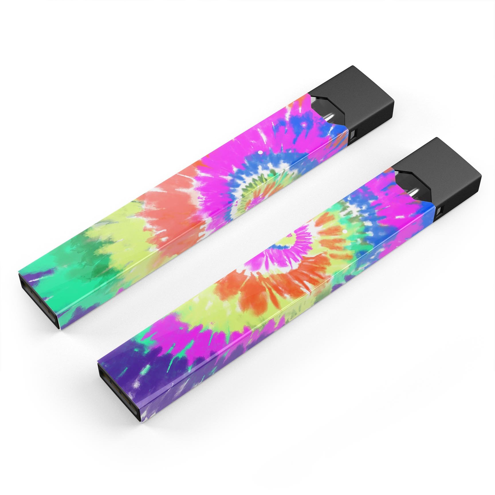 Spiral Tie Dye V1 premium decal skin-wrap sticker for JUUL vaping device, showcasing vibrant colors and precise cut.