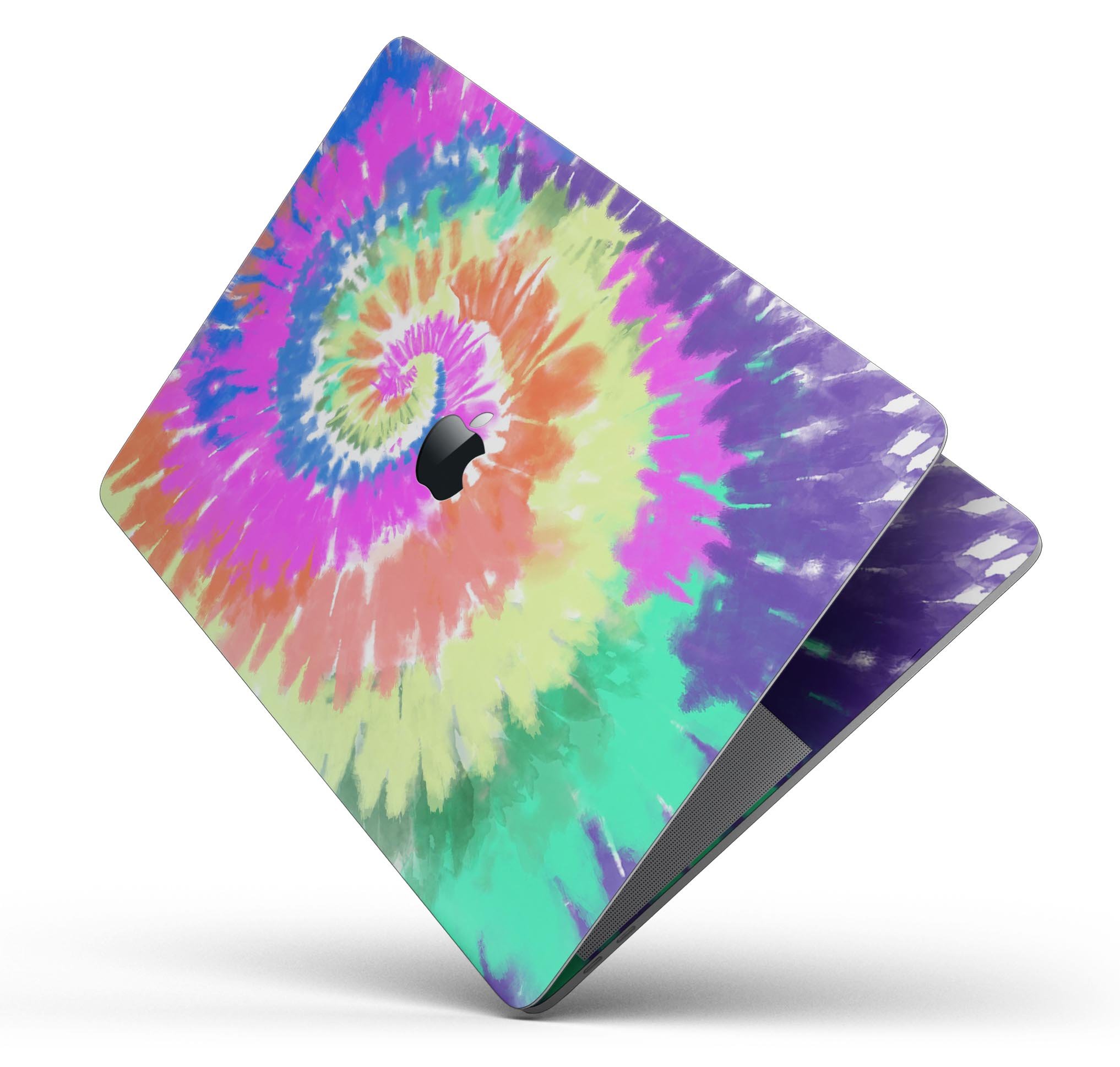 Spiral Tie Dye V1 skin decal wrap kit for Apple MacBook, showcasing vibrant colors and a sleek design.