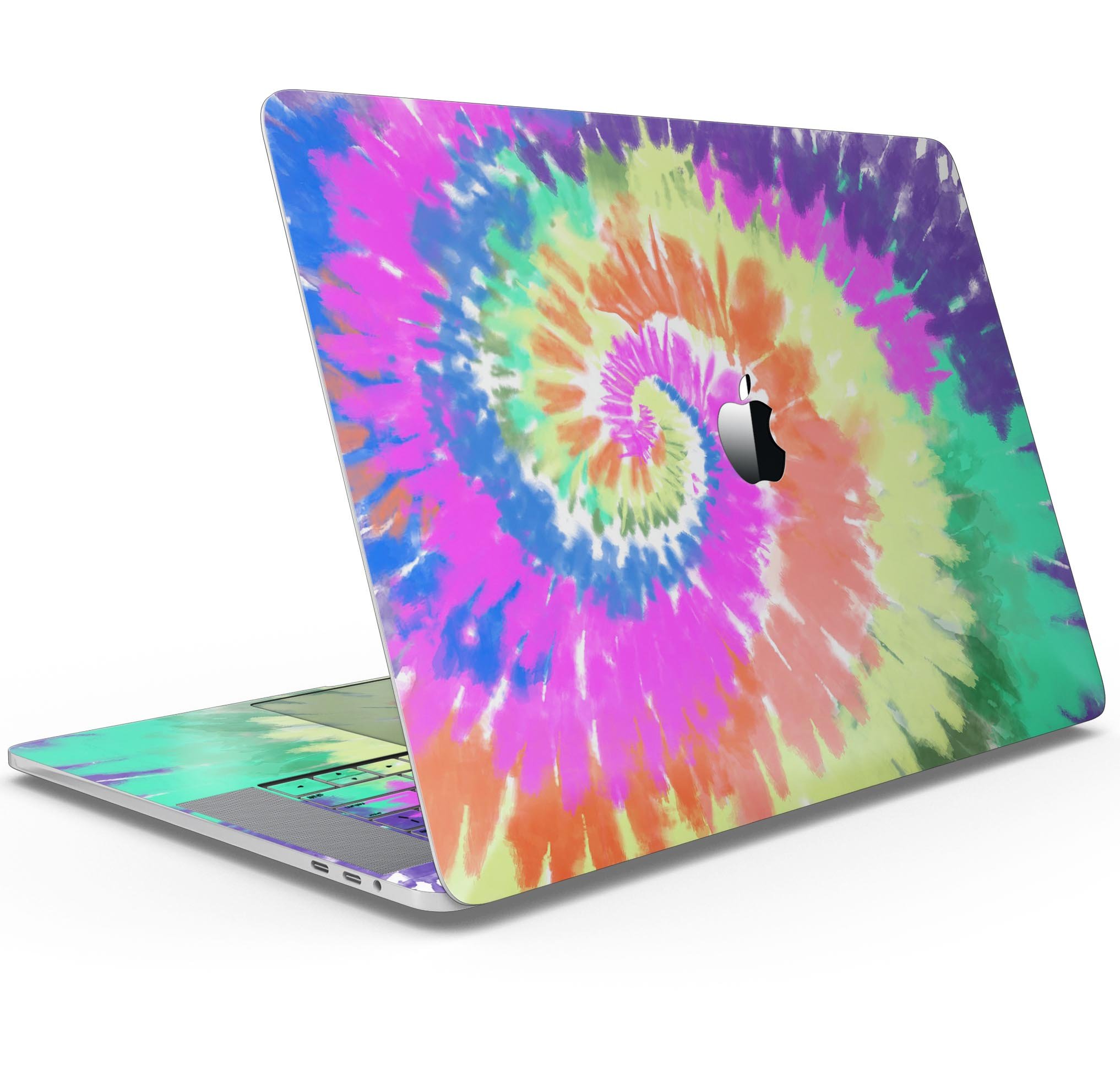 Spiral Tie Dye V1 skin decal wrap kit for Apple MacBook, showcasing vibrant colors and a sleek design.