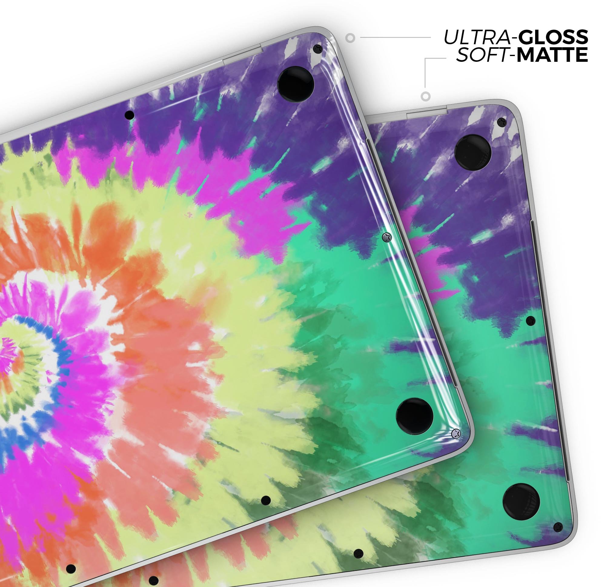 Spiral Tie Dye V1 skin decal wrap kit for Apple MacBook, showcasing vibrant colors and a sleek design.