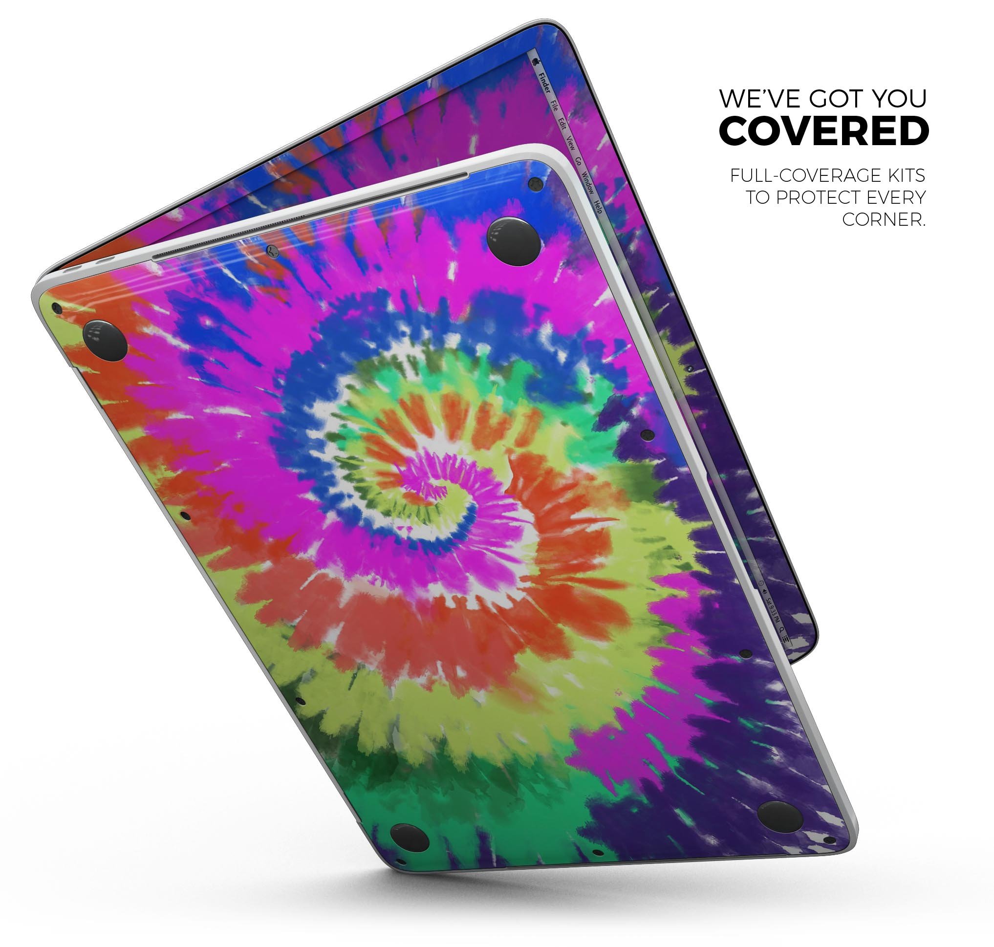 Spiral Tie Dye V1 skin decal wrap kit for Apple MacBook, showcasing vibrant colors and a sleek design.