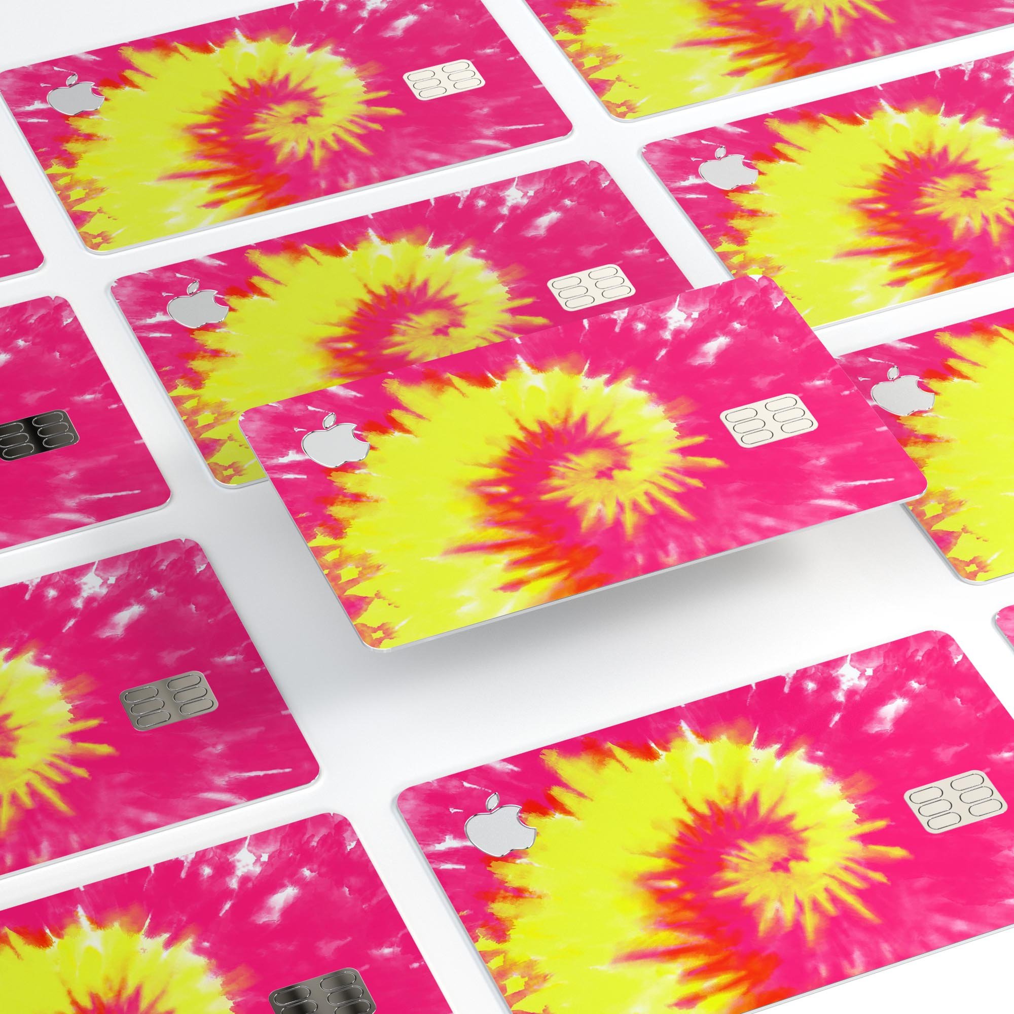 Spiral Tie Dye V2 decal skin for Apple Card, showcasing vibrant colors and premium vinyl material.