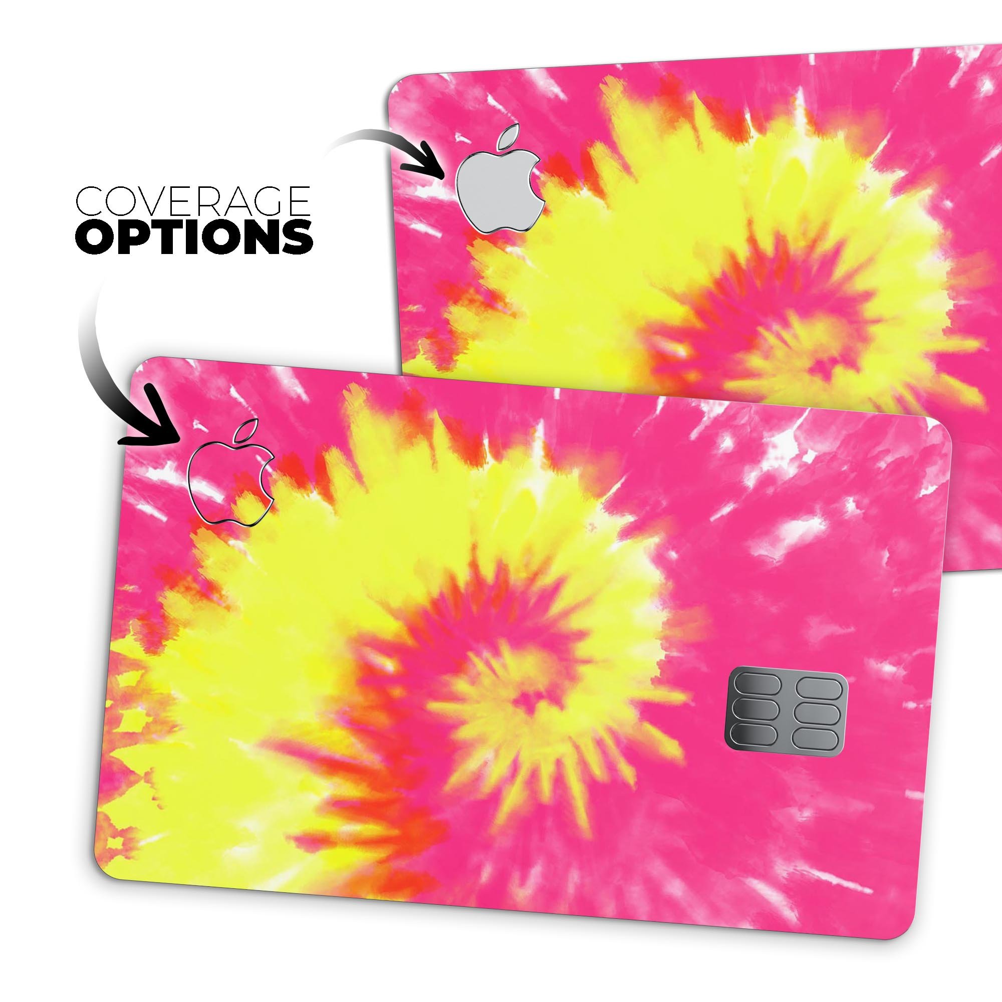 Spiral Tie Dye V2 decal skin for Apple Card, showcasing vibrant colors and premium vinyl material.