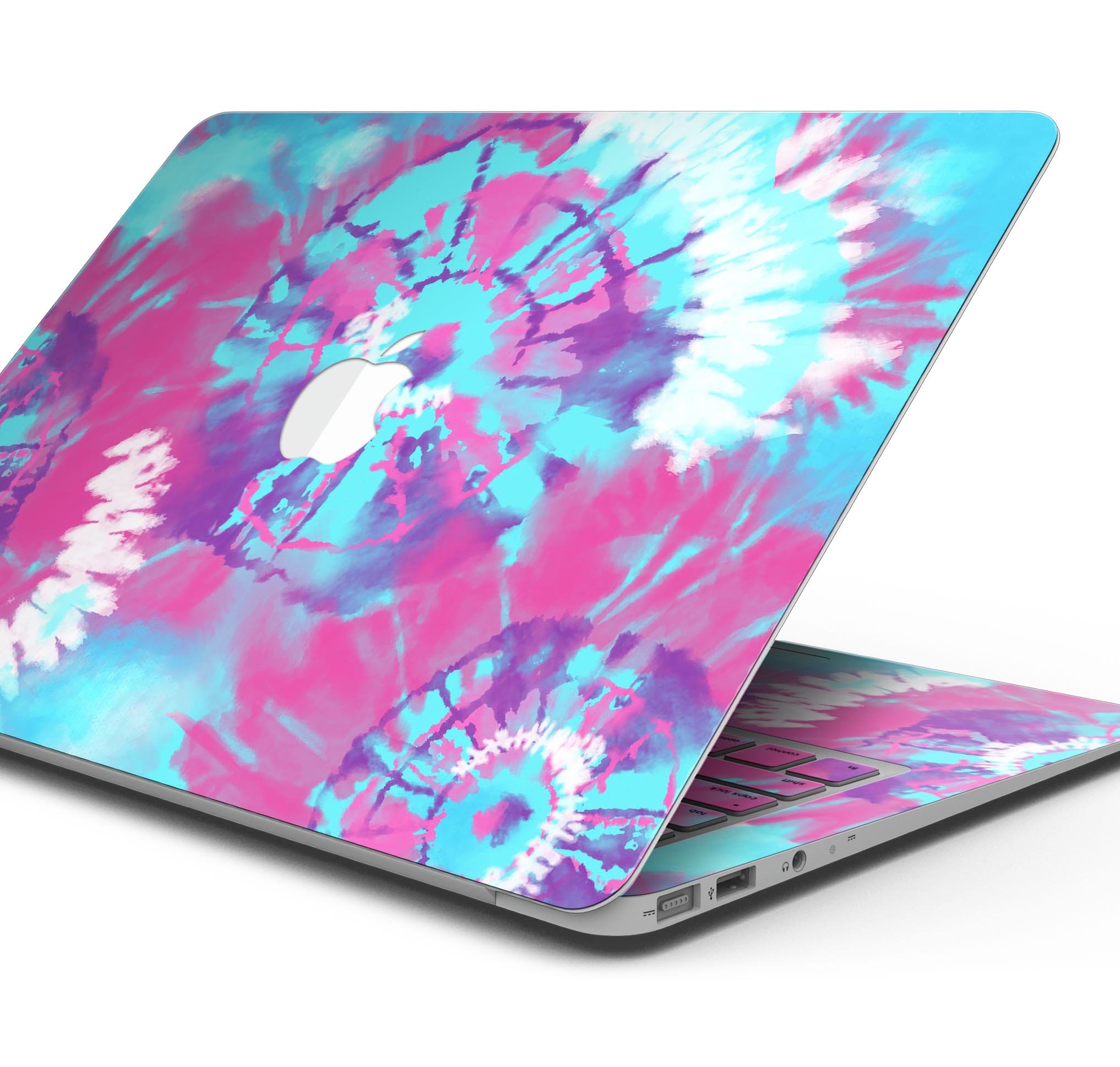 Spiral Tie Dye V5 skin decal wrap kit for Apple MacBook, showcasing vibrant colors and a sleek design.