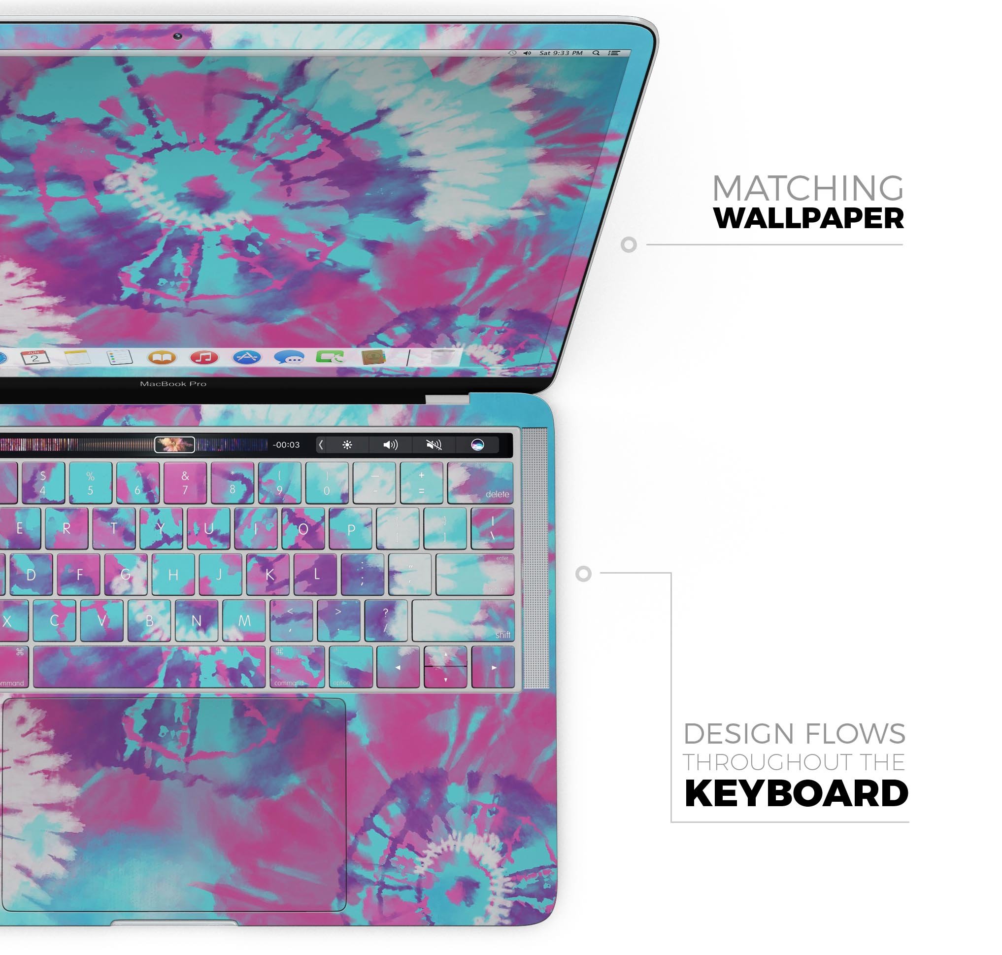 Spiral Tie Dye V5 skin decal wrap kit for Apple MacBook, showcasing vibrant colors and a sleek design.